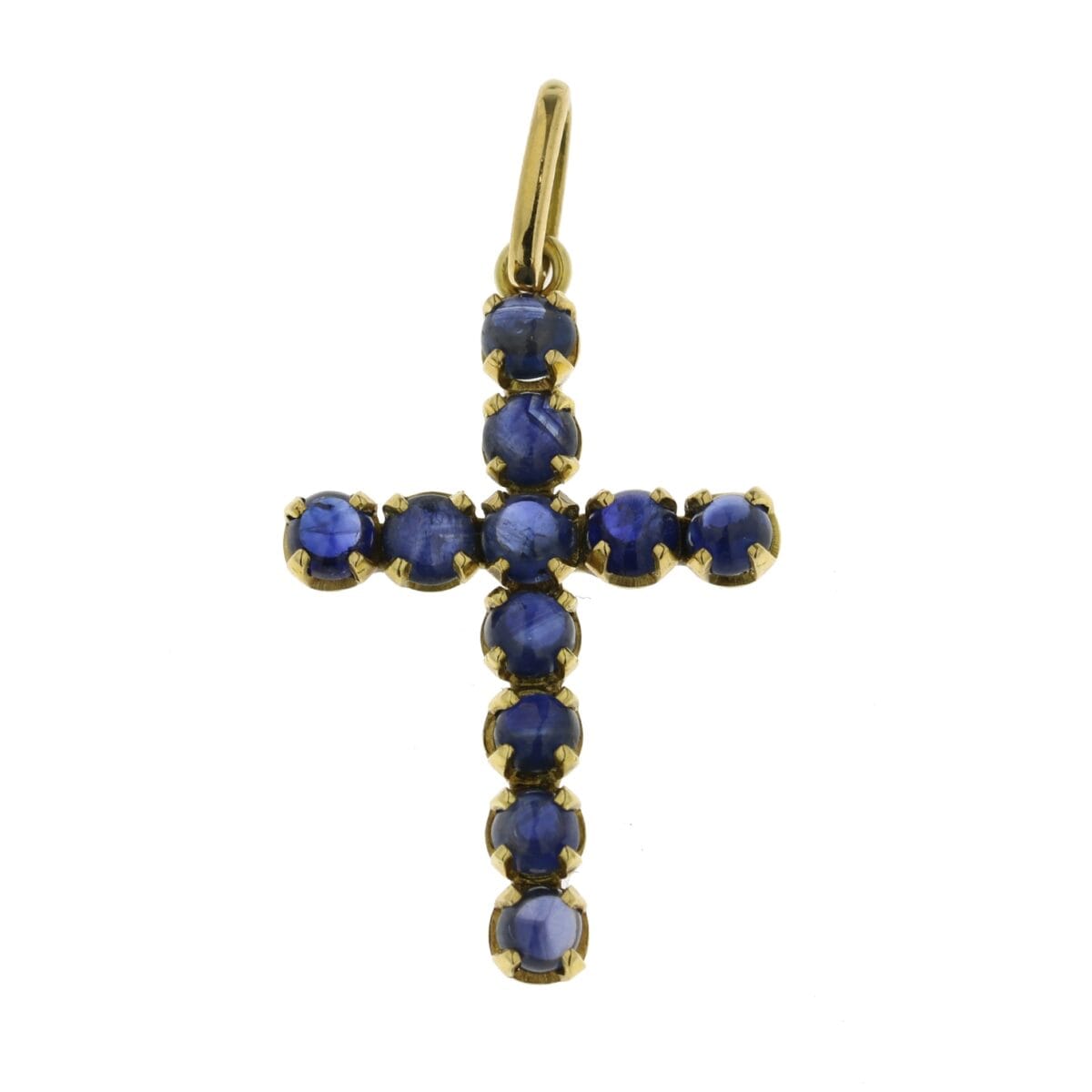 Ciondolo Croce d’oro giallo 18kt con zaffiri cabochon 2,20 ct