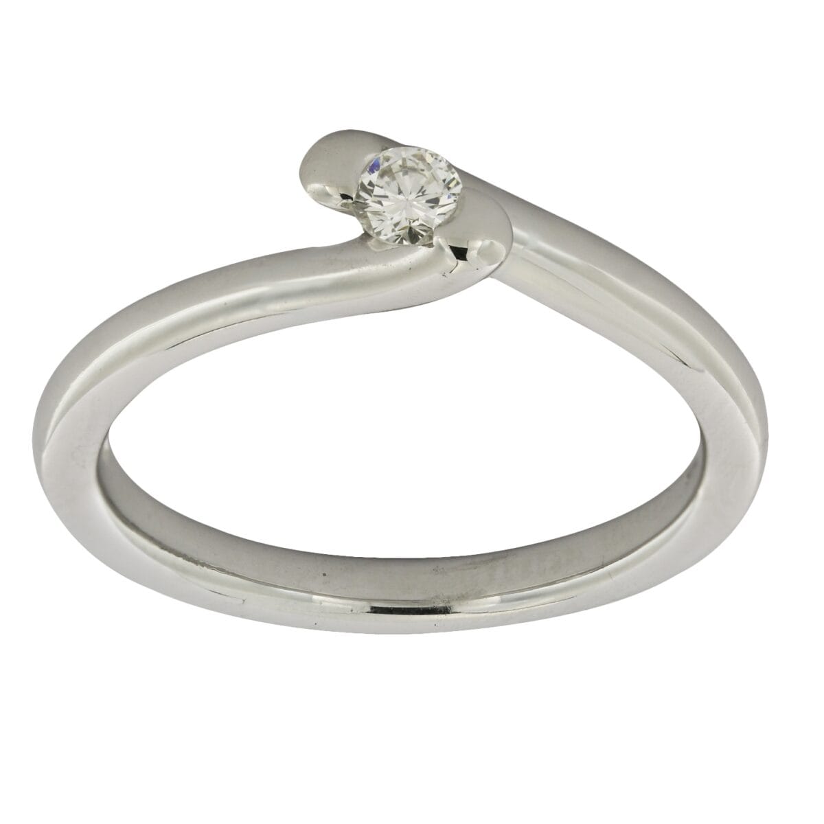 Anello solitario d’oro bianco 18kt con diamante taglio round brill 0,13ct