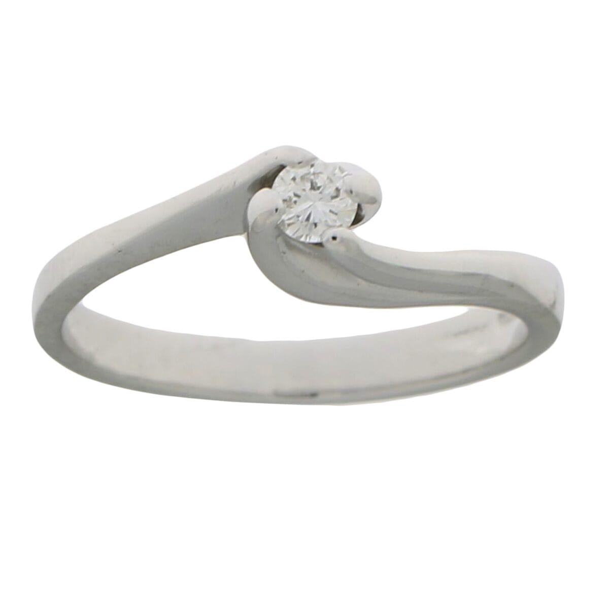 Anello solitario con diamante taglio rotondo brillante 0,11ct in oro bianco 18kt