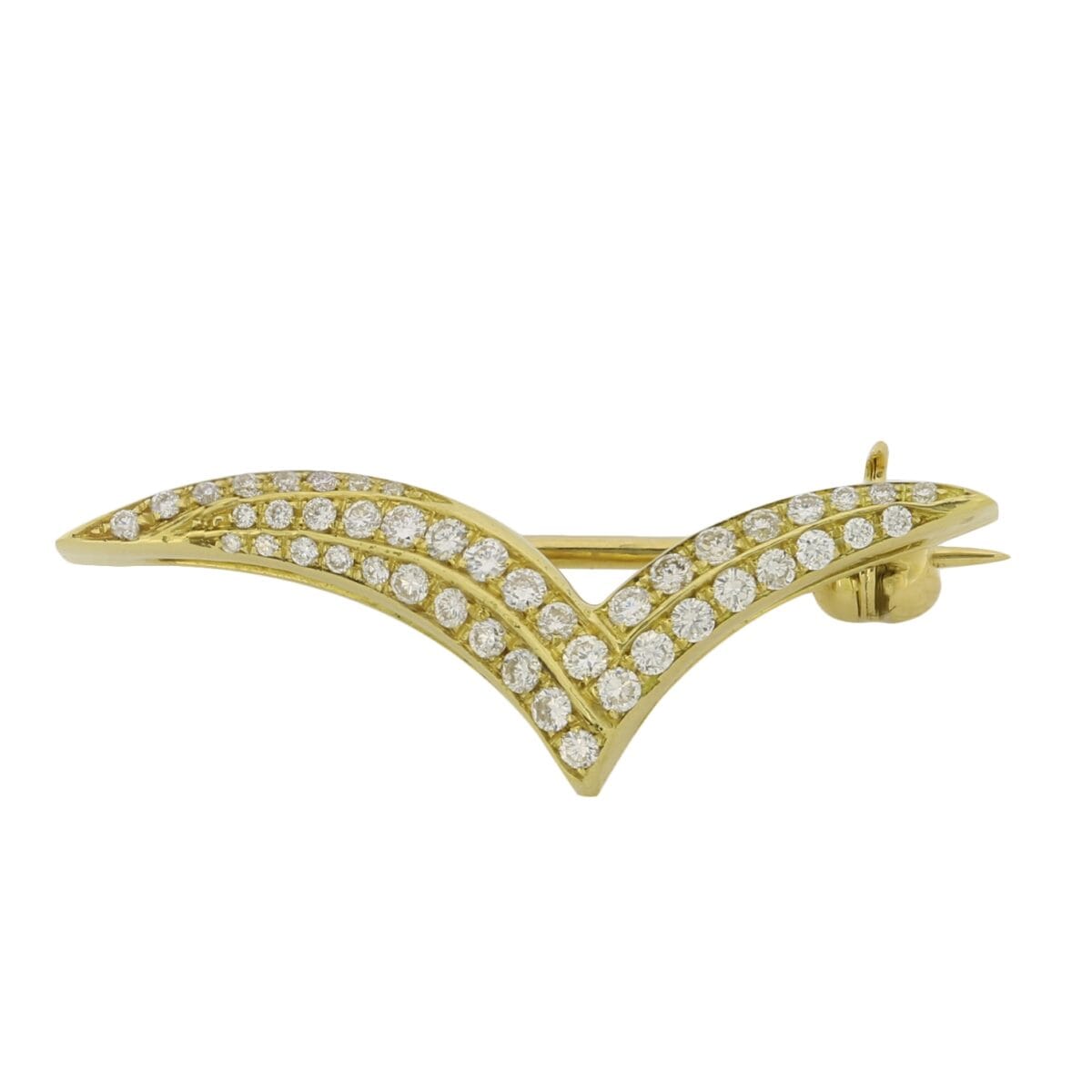 Spilla gabbiano d’oro giallo 18kt con diamanti taglio round 0,33ct