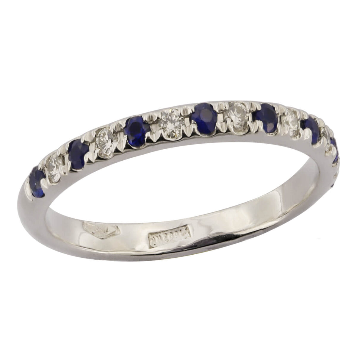 Anello veretta in oro bianco con zaffiri 0,18ct e diamanti round 0,14ct tot