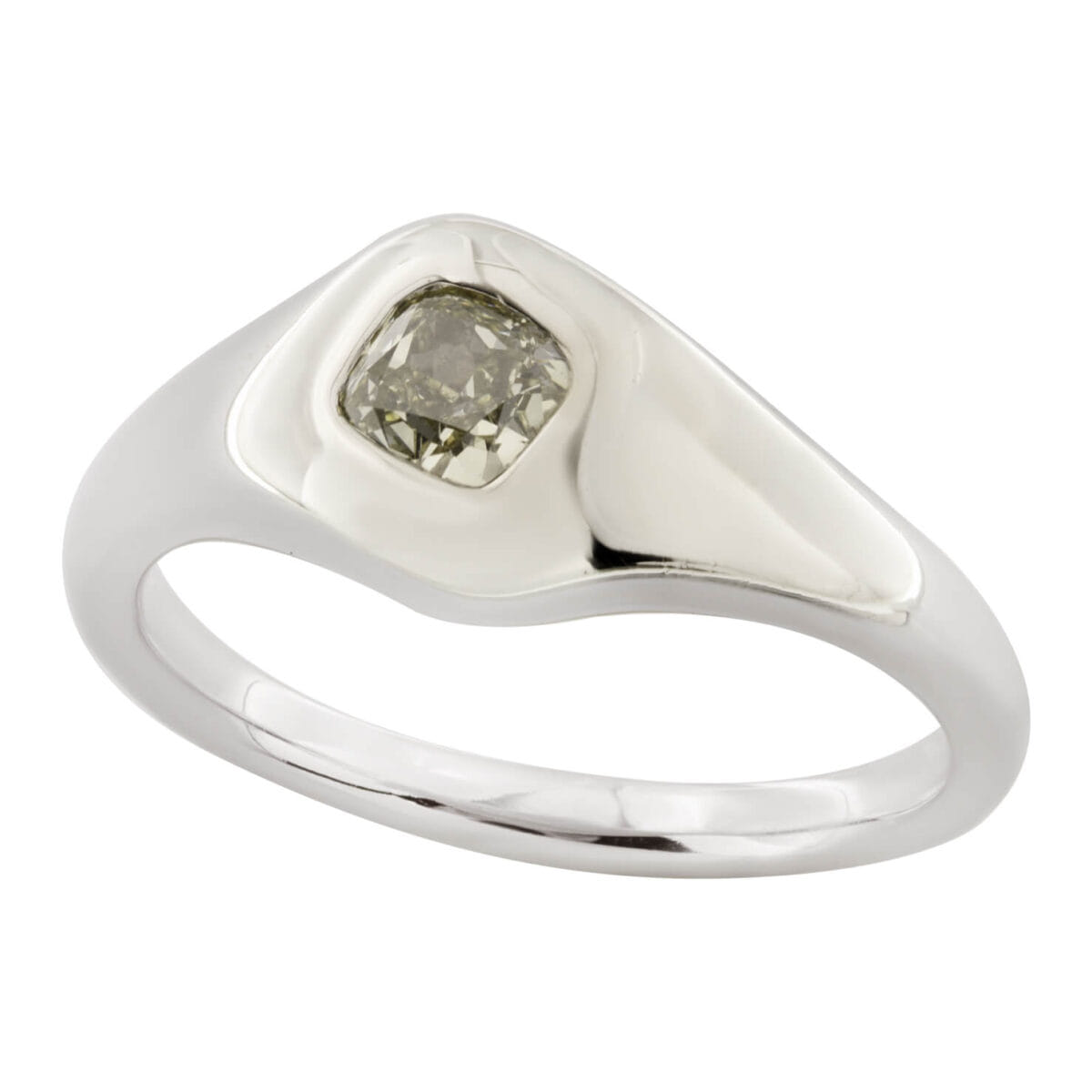 Anello in oro bianco con diamante giallo taglio cuscino 0,51ct