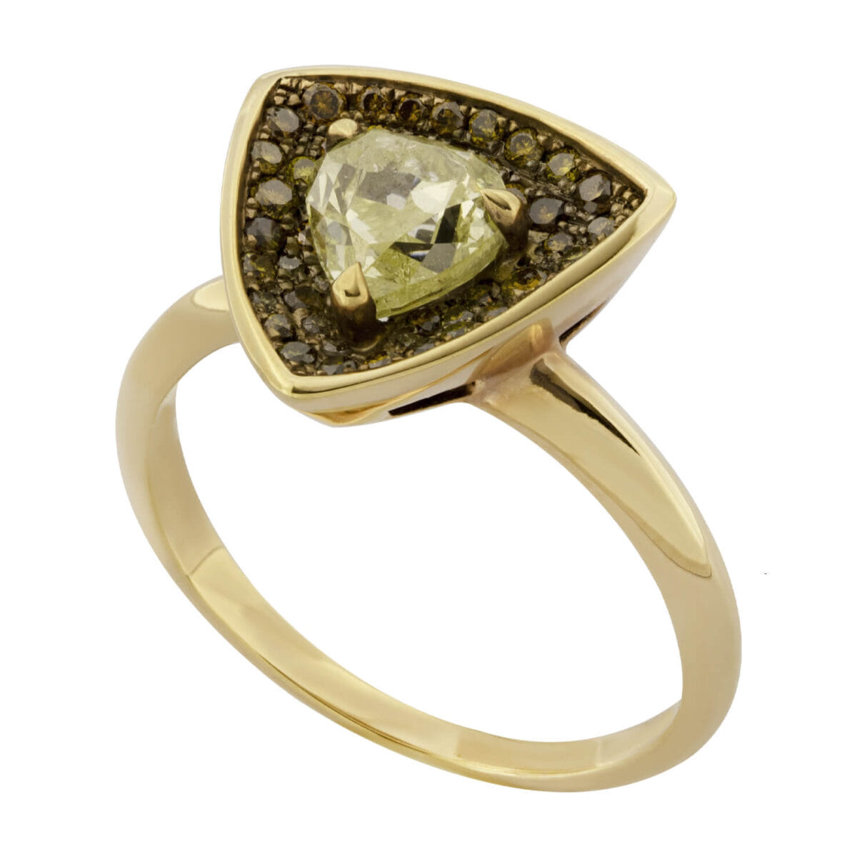 Anello castagna con diamanti brown 0,39ct tot e diamante giallo centrale 1.01ct