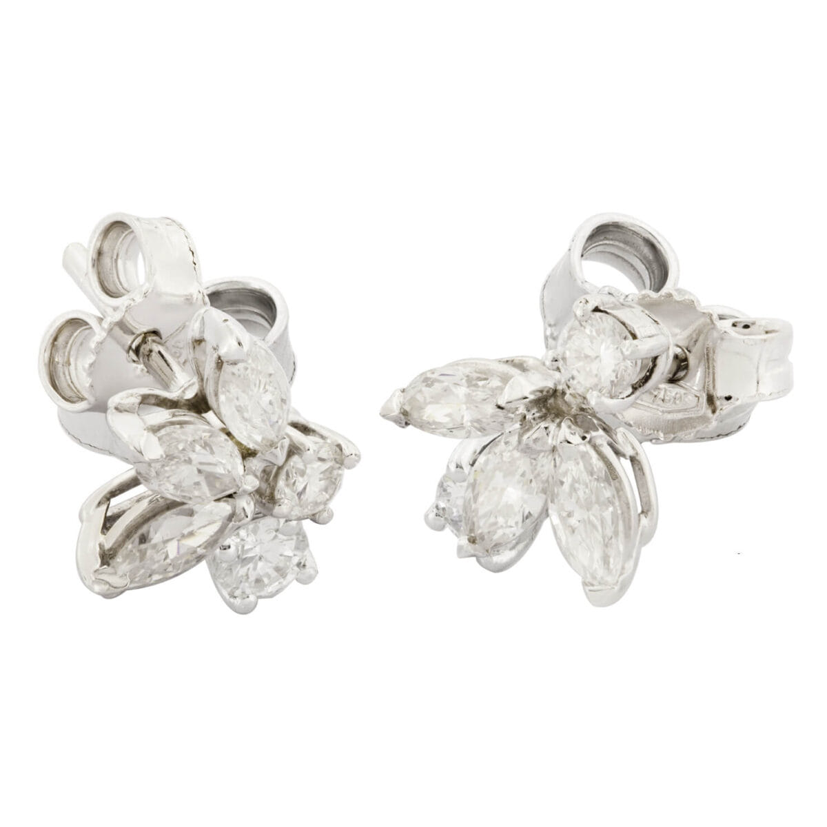 Orecchini in oro bianco e diamanti taglio round 0,12ct tot e taglio marquise 0,90ct tot