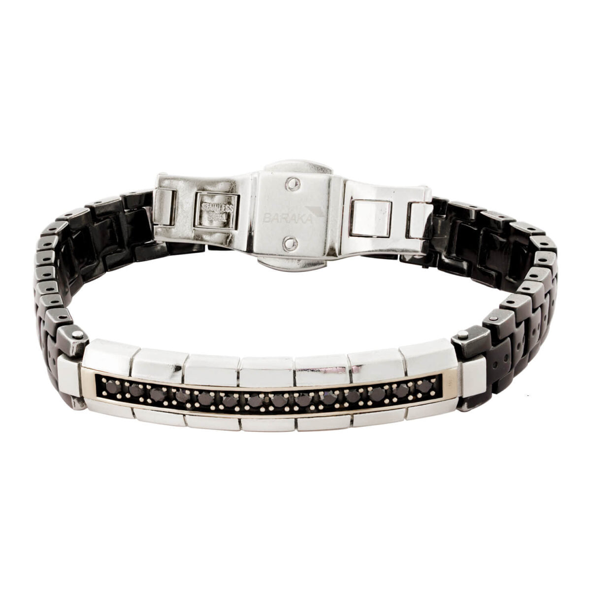 Bracciale Barakà in acciaio, oro rosa e diamanti neri 0,56ct tot