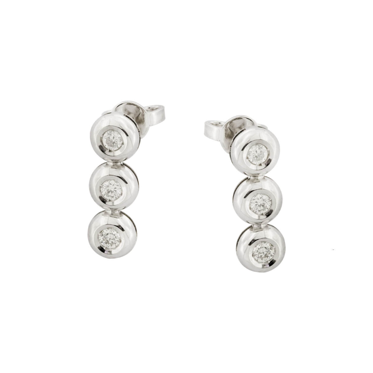 Orecchini trilogy in oro bianco e diamanti round 0,24ct tot
