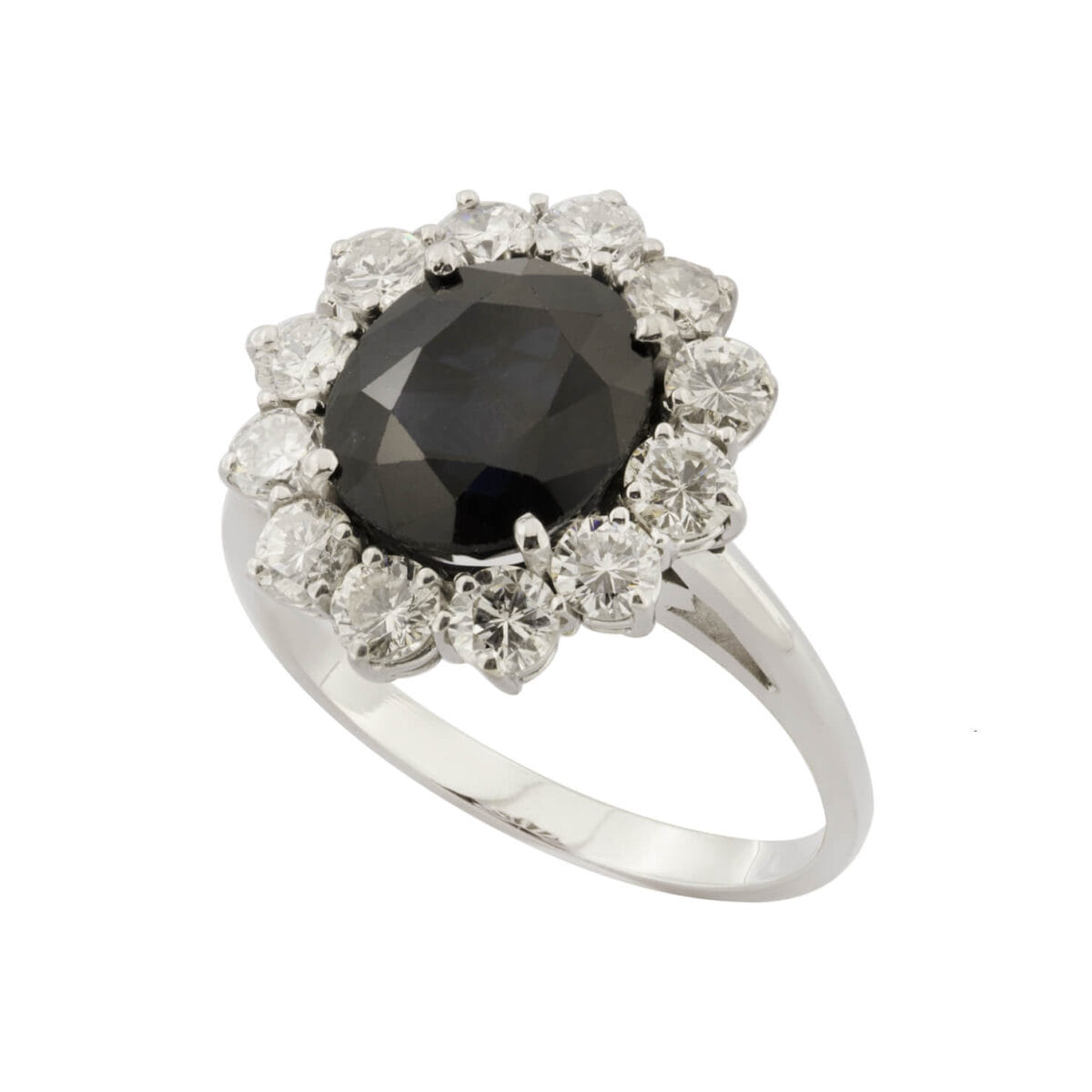 Anello Fiore con zaffiro centrale 3,40ct e diamanti taglio round 0,96ct tot