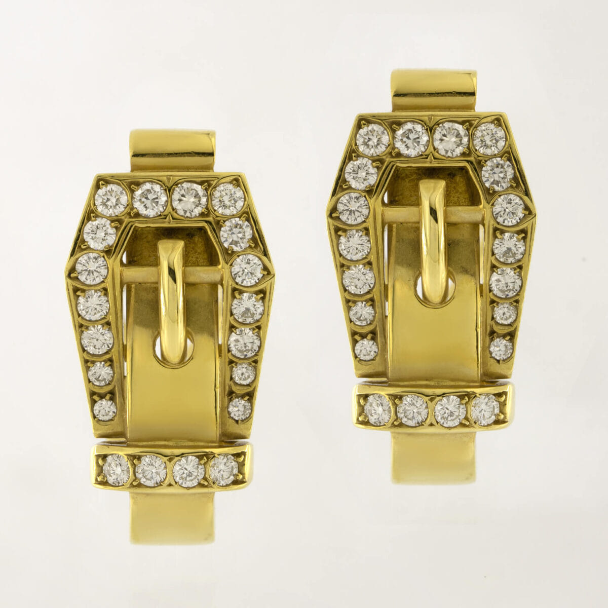 Orecchini fibbia in oro giallo e diamanti round 1,04ct tot