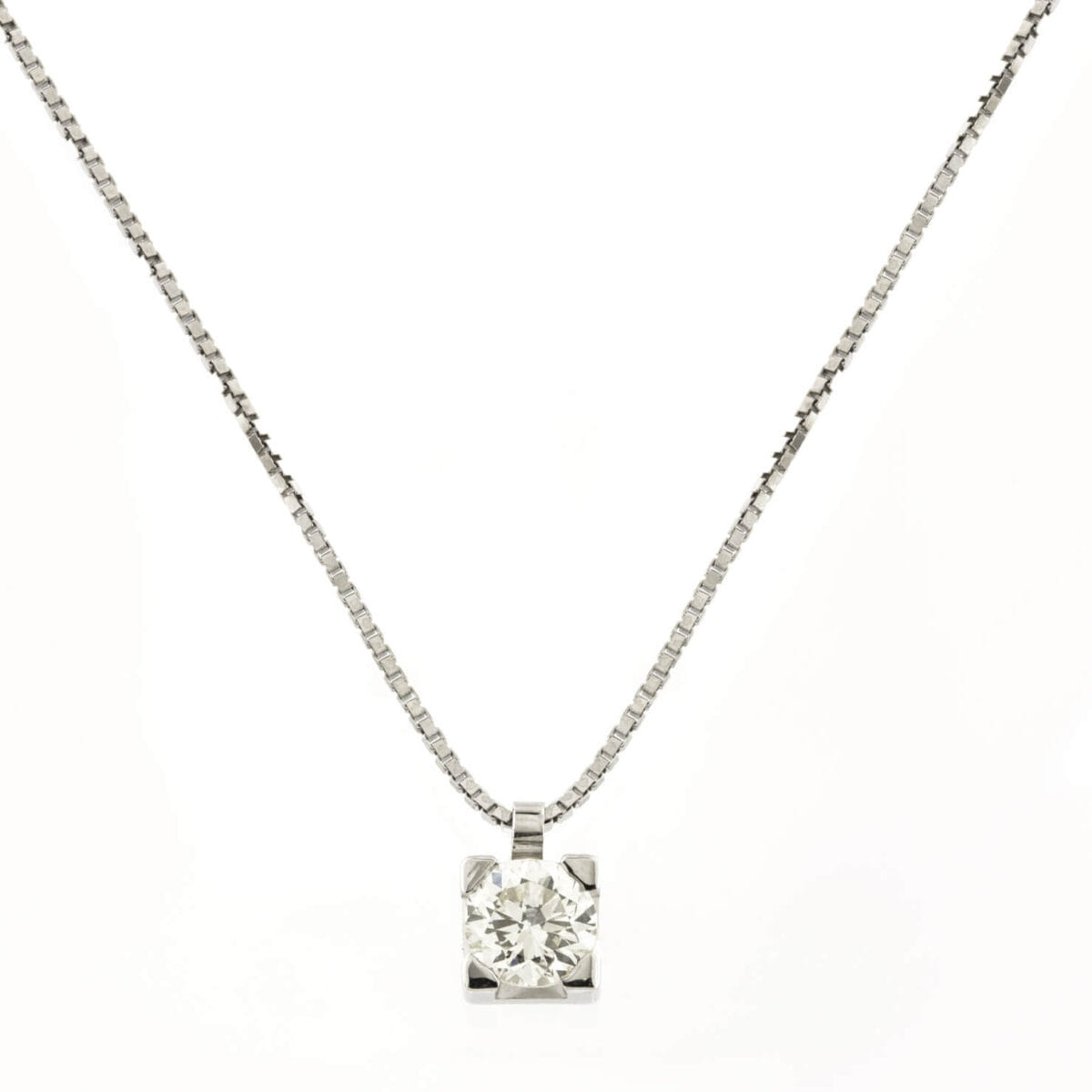 Collana punto luce in oro bianco e diamante round 0,31ct