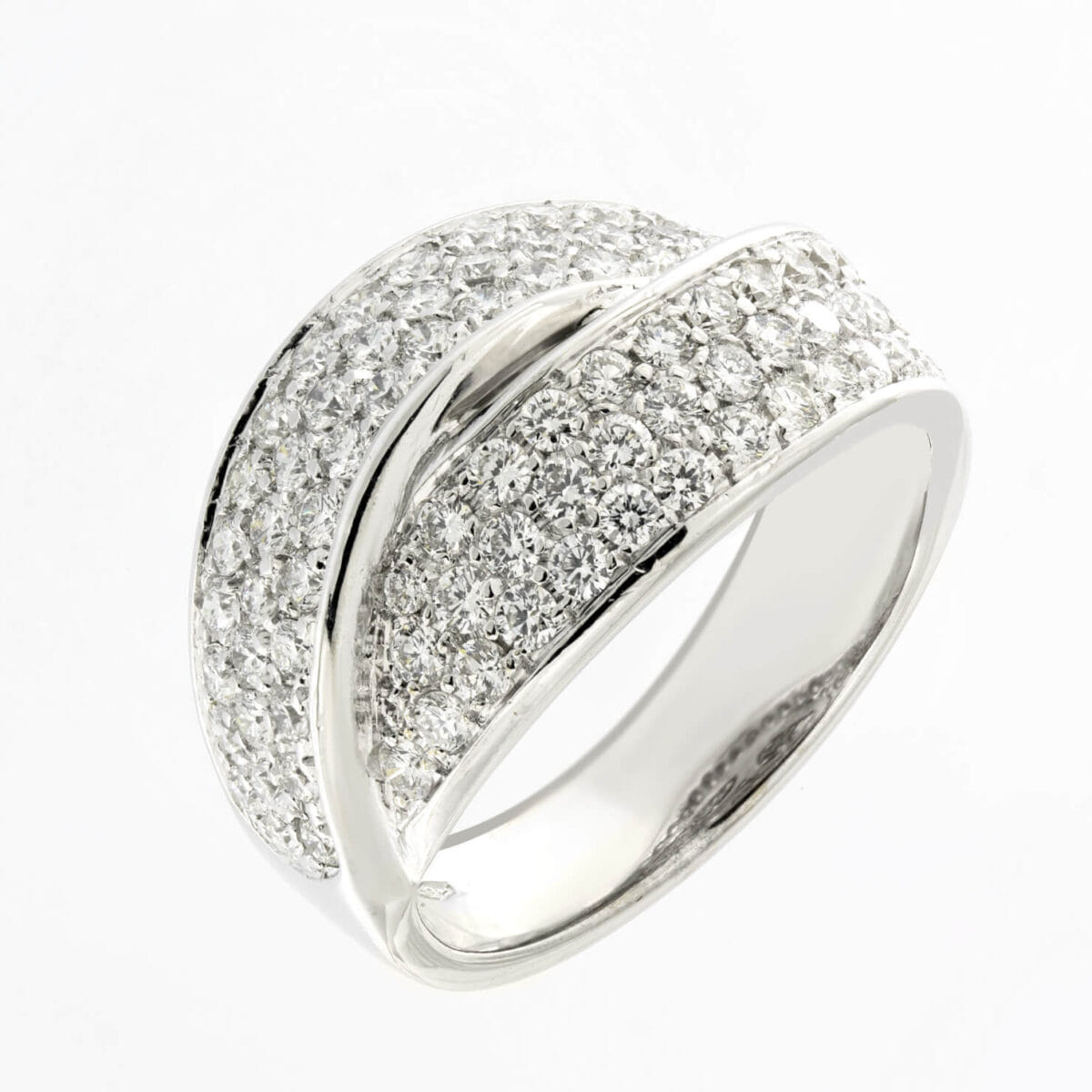 Anello doppia fascia in oro bianco e diamanti taglio round 1,72ct tot