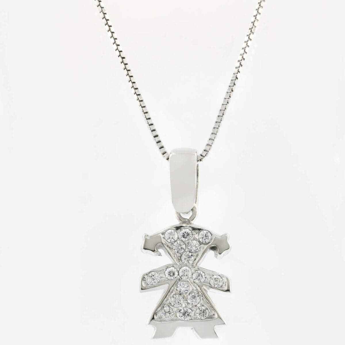 Collana con Ciondolo Bimba in oro bianco e zirconi
