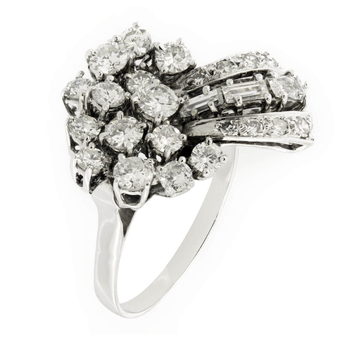Anello cometa con diamanti taglio round, huit huit e baguette 1,73ct tot