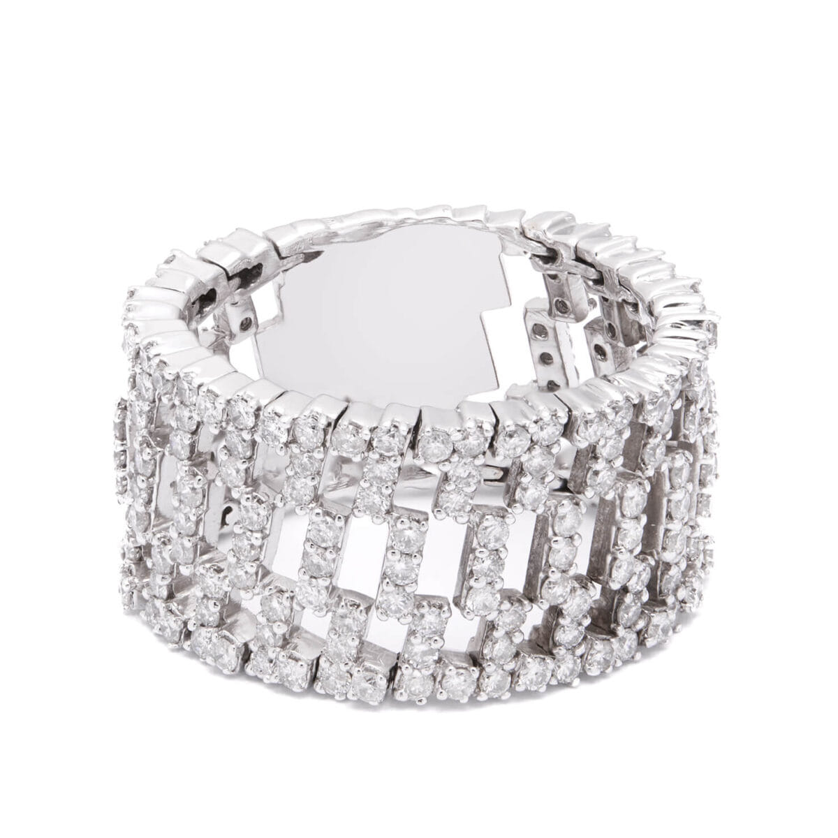 Anello fascia morbida in oro bianco e diamanti