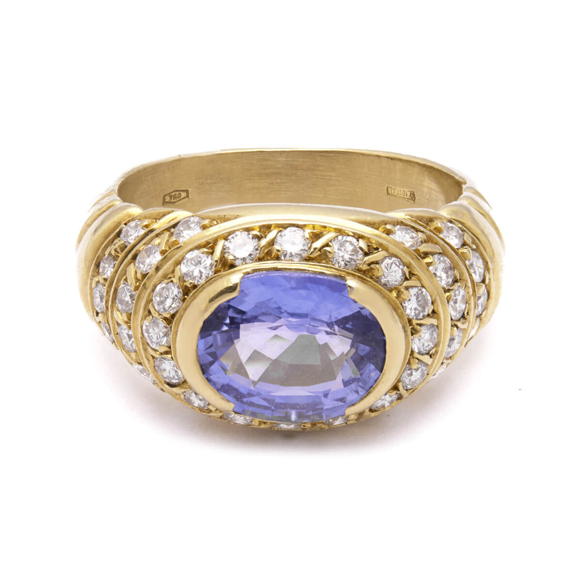 Anello in oro giallo con diamanti 0,80ct tot e zaffiro 3ct con certificato IGN