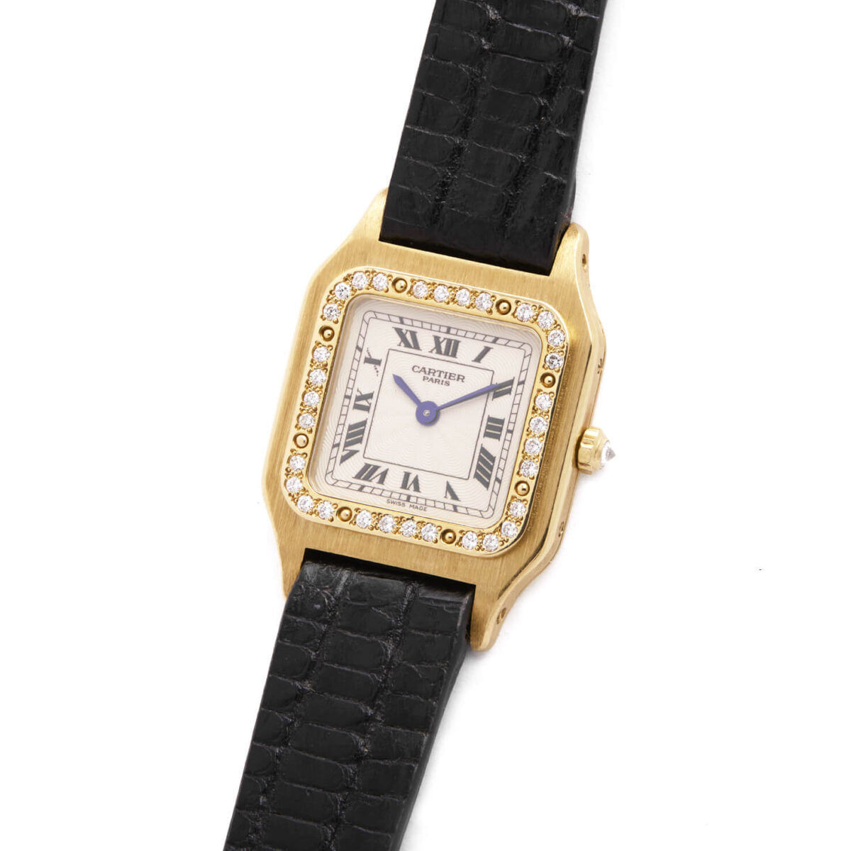 Cartier Santos Dumont 18kt yellow gold and diamonds extra-plate rare flinquè dial manual ref 821053