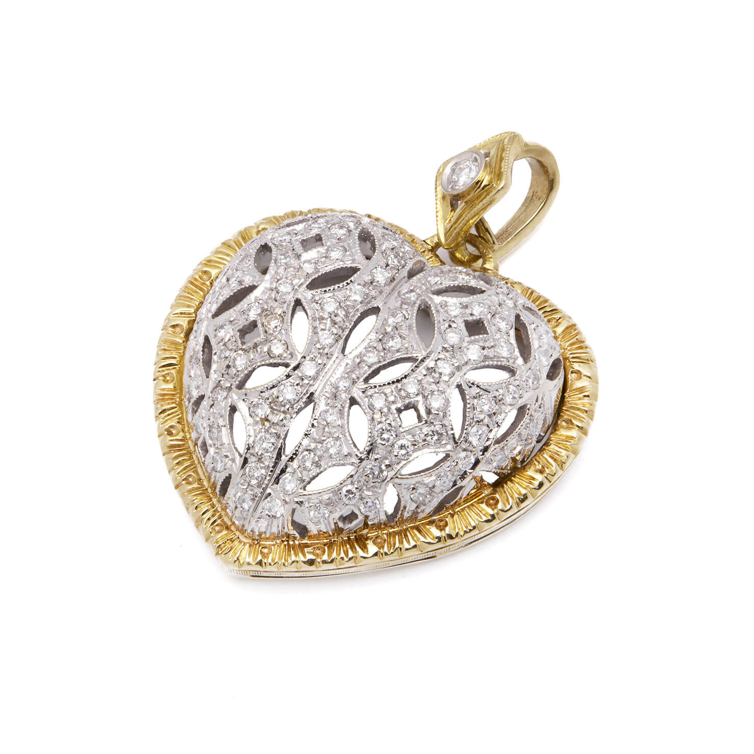 CARISSIMA Ciondolo Cuore Aperto In Oro 9 Ct Giallo E Bicolore – Con Zirconi Cubici – Eleganza Italiana