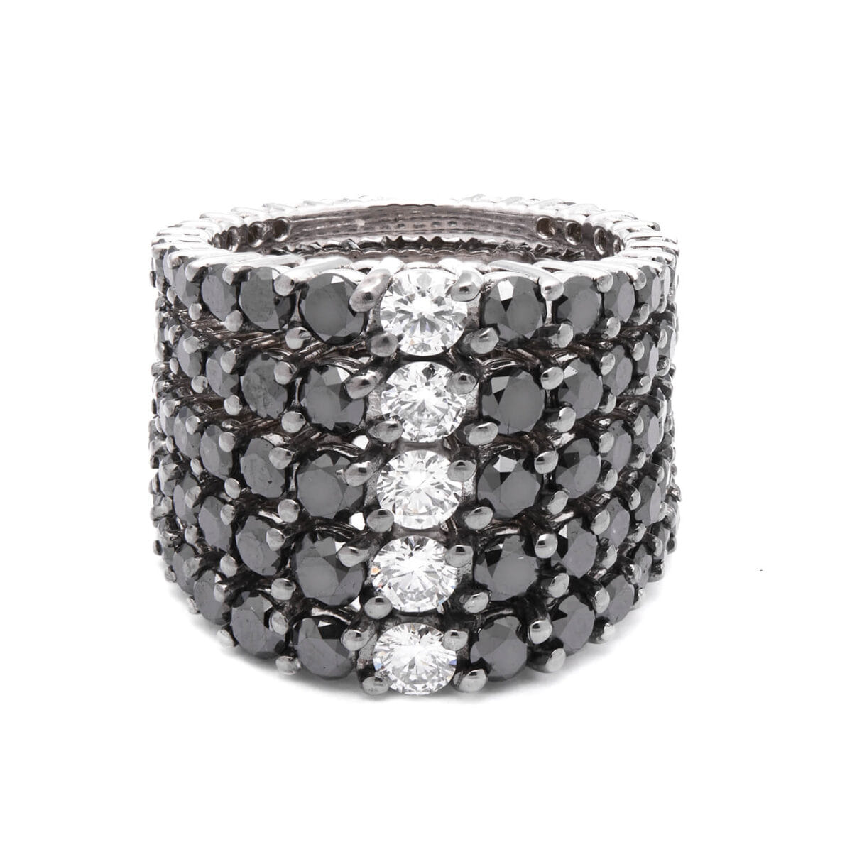 Anello fascia in oro bianco con diamanti bianchi 0,875ct tot e diamanti neri 6,85ct tot