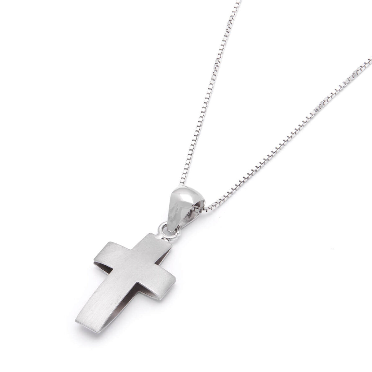 Collana con ciondolo croce in oro bianco lucido e satinato