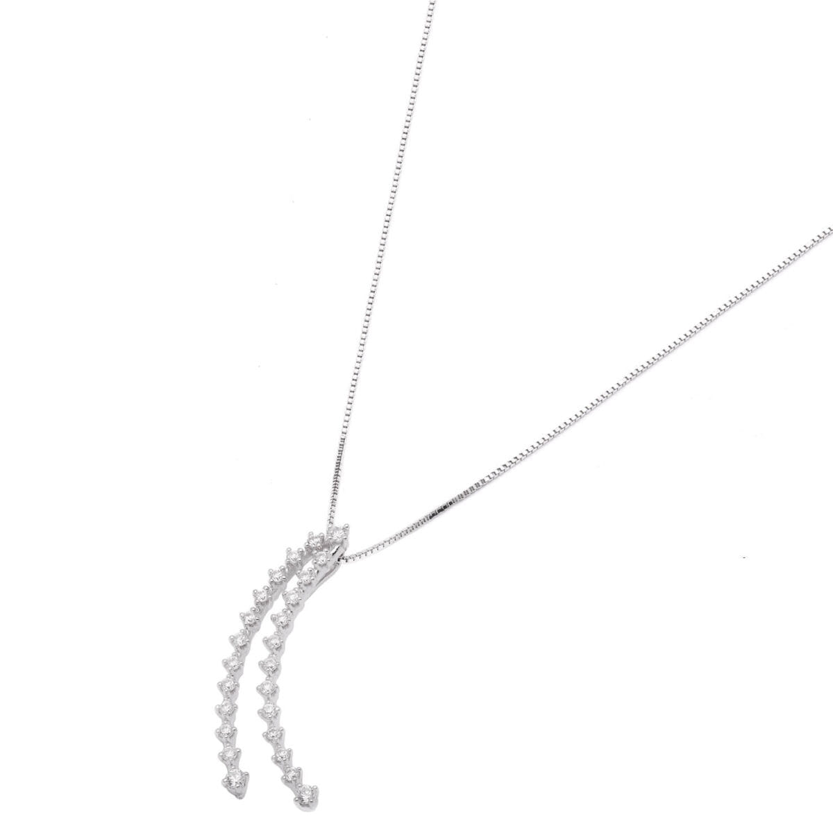 Catenina con ciondolo pendente in oro bianco e diamanti 0,31ct tot