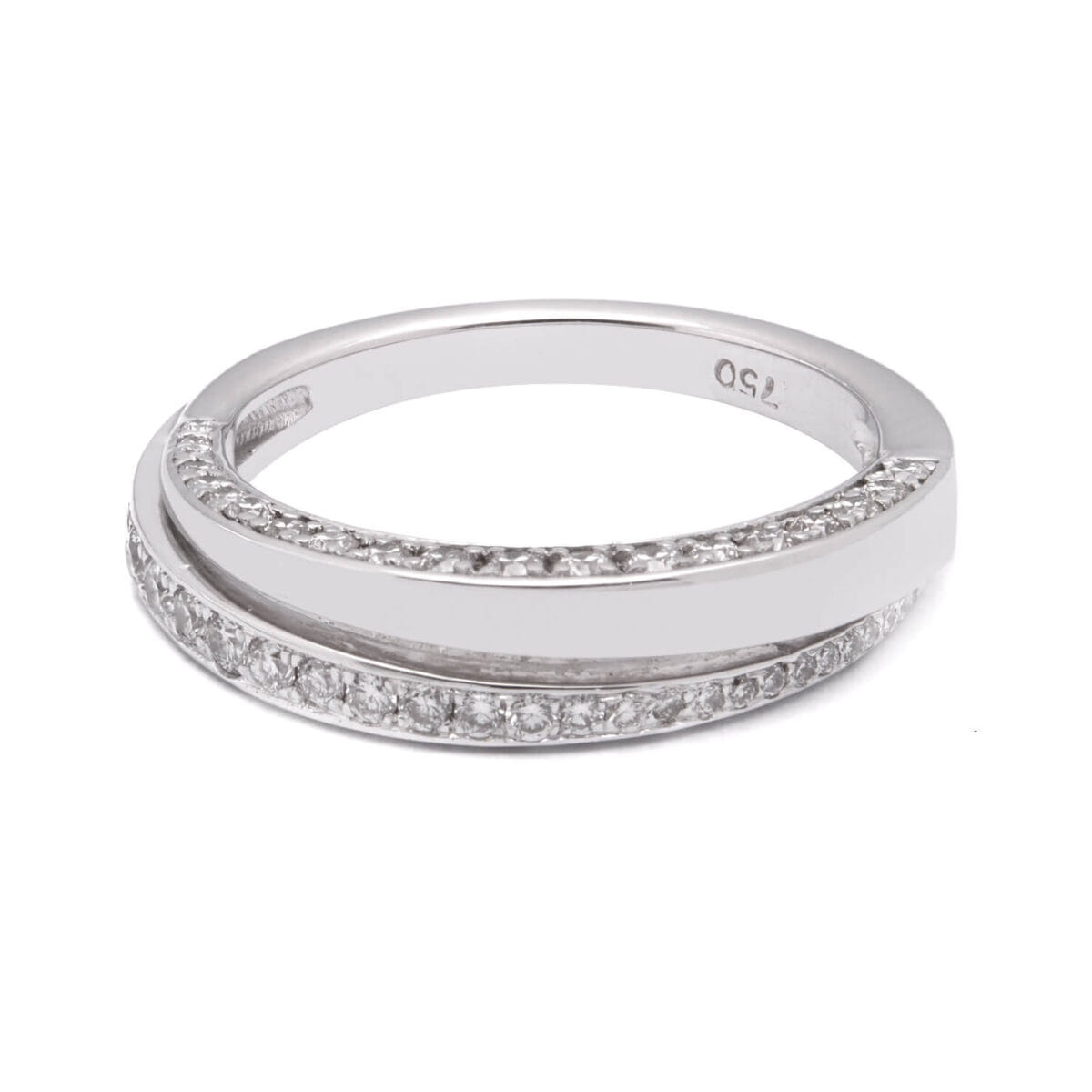 Anello fascetta contrariè in oro bianco e diamanti 0,67ct tot