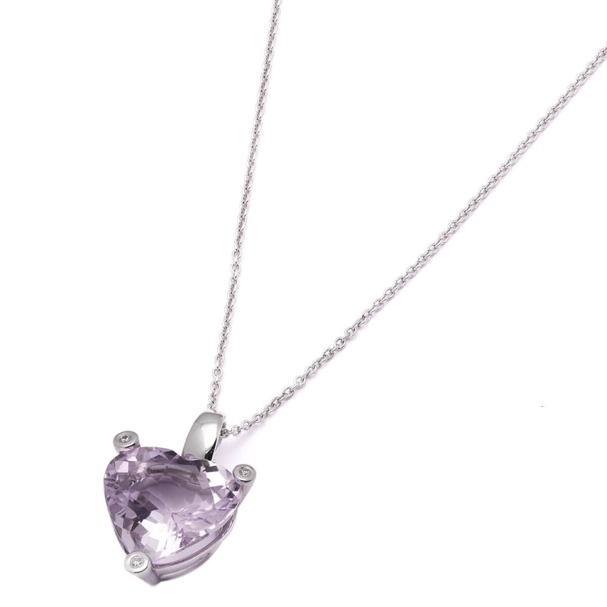 Collana Bliss con ciondolo cuore in oro bianco con ametista e diamanti