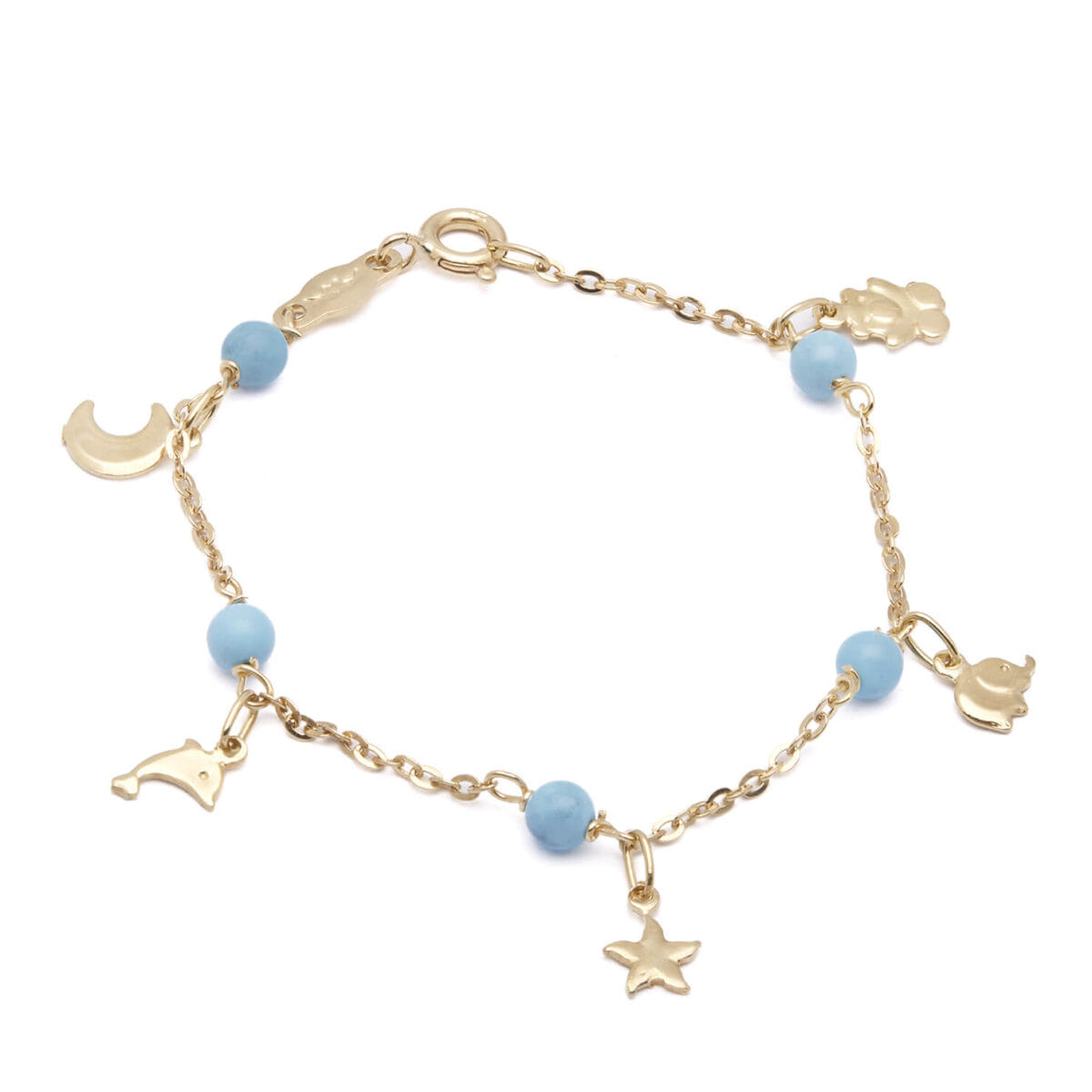 Bracciale Soa in oro giallo con charms e palline di pasta di turchese