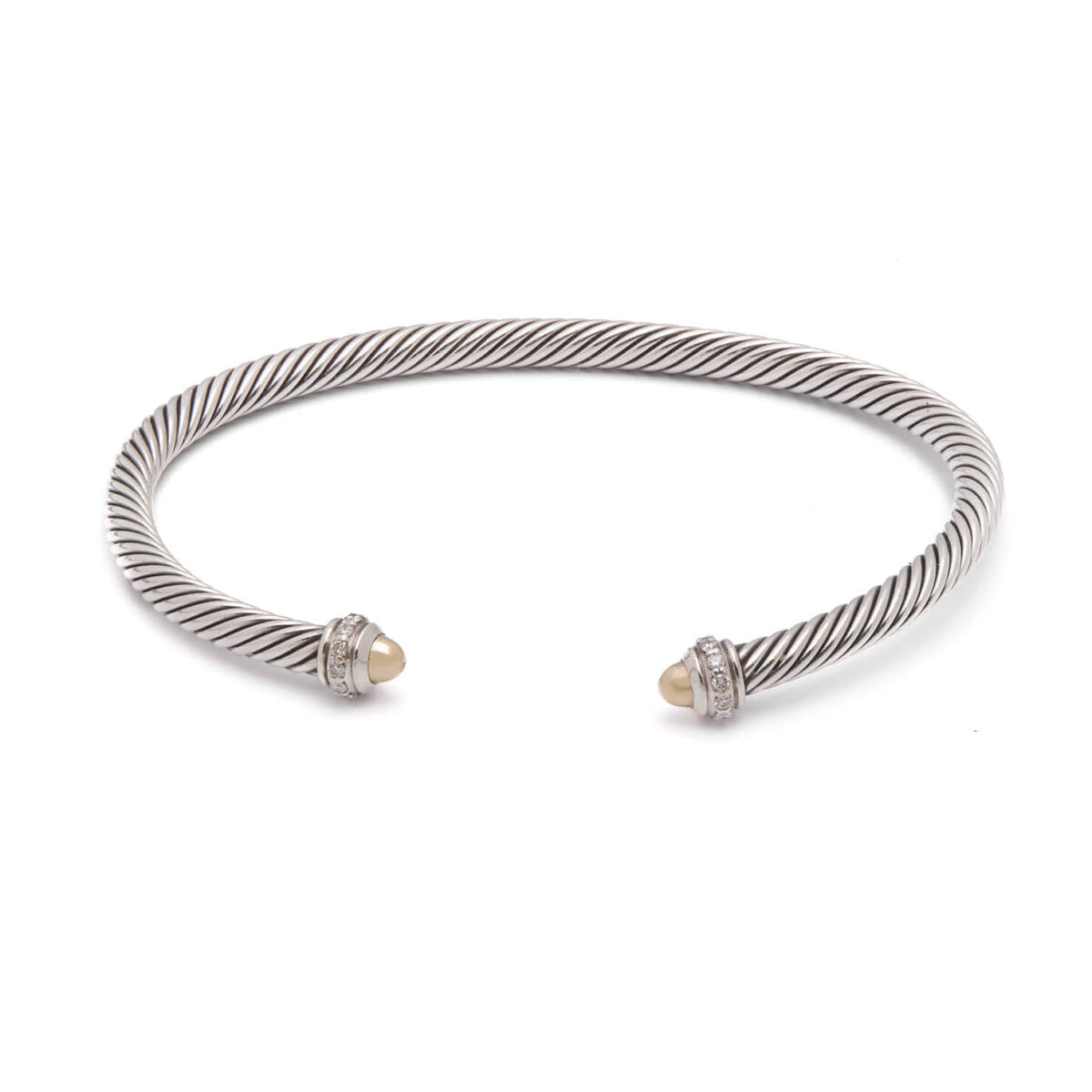 Bracciale rigido David Yourman in argento con finali in oro giallo e diamanti