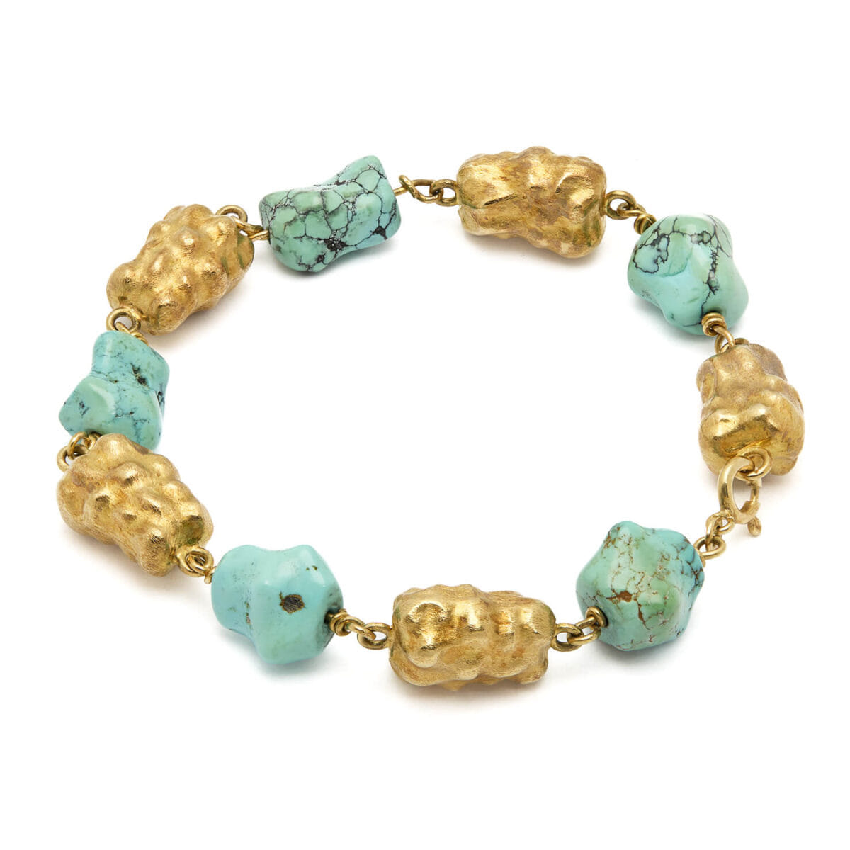 Bracciale pepite in oro giallo e turchese