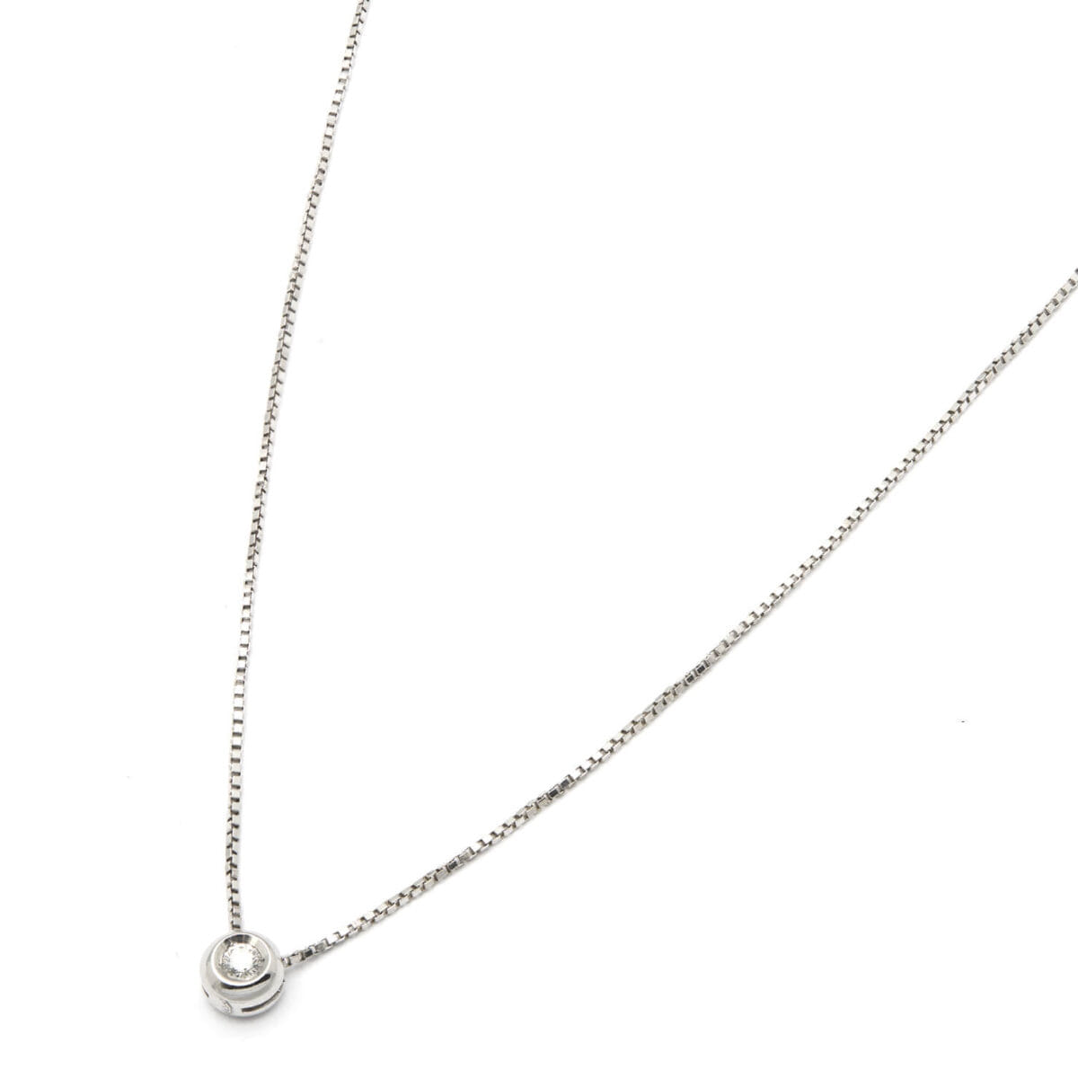 Catenina punto luce castone cipollina in oro bianco e diamante 0,10ct