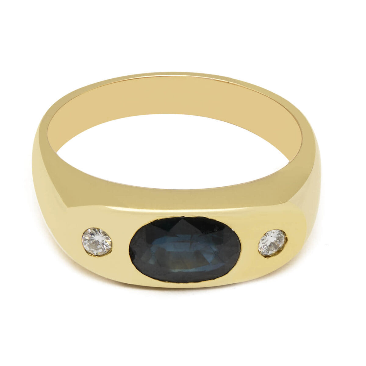 Anello in oro giallo con diamanti e zaffiro