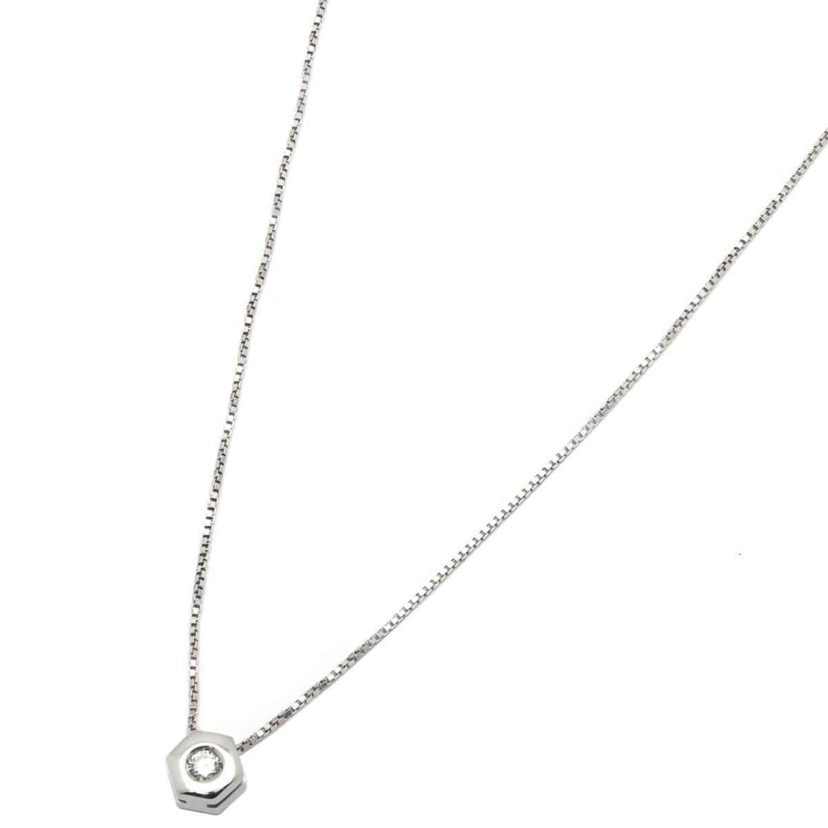 Catenina in oro bianco e punto luce esagonale con diamante