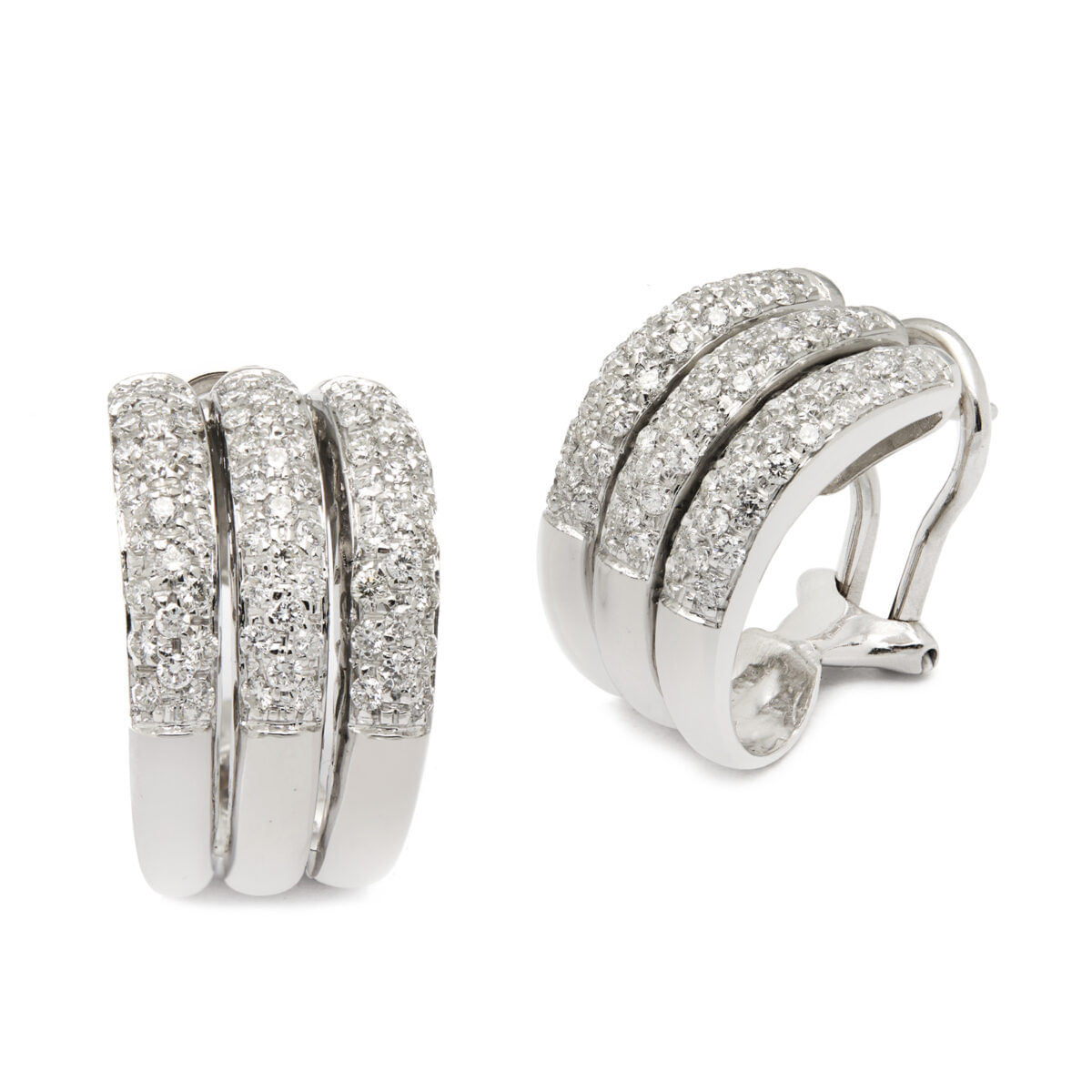 Orecchini triplo cerchio in oro bianco e diamanti 1,10ct