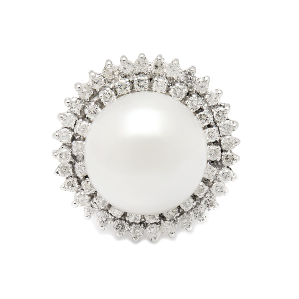 Anello oro bianco con perla e diamanti