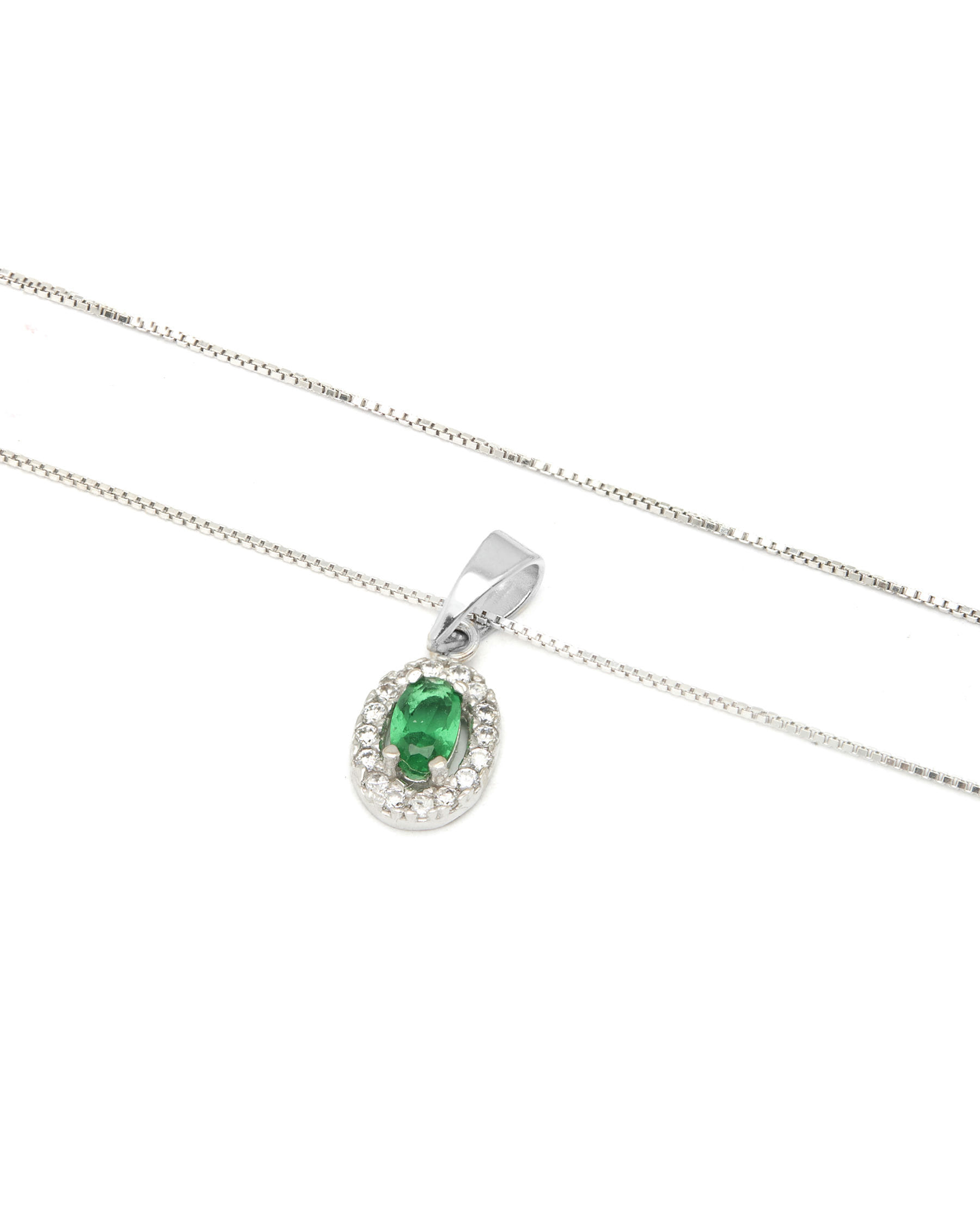 catenina in oro bianco con pietra verde e zirconi (2)