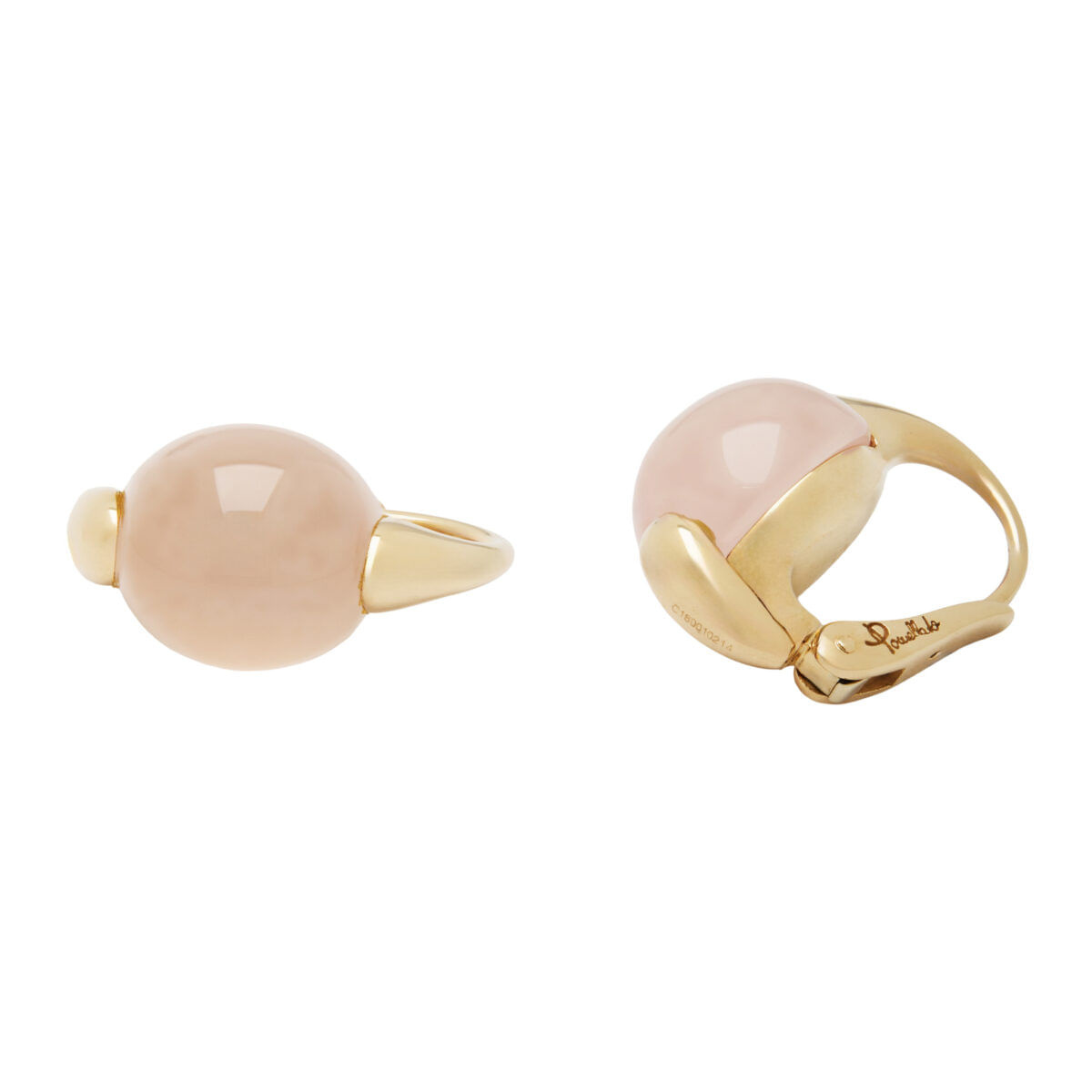 Orecchini Pomellato luna con quarzo rosa milky cabochon in oro 18 kt