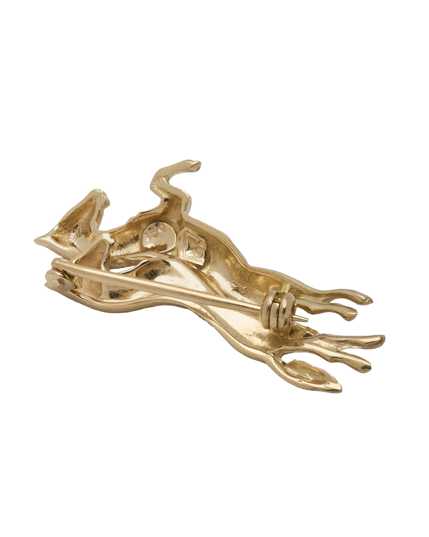 Spilla con due cavalli in oro giallo-2