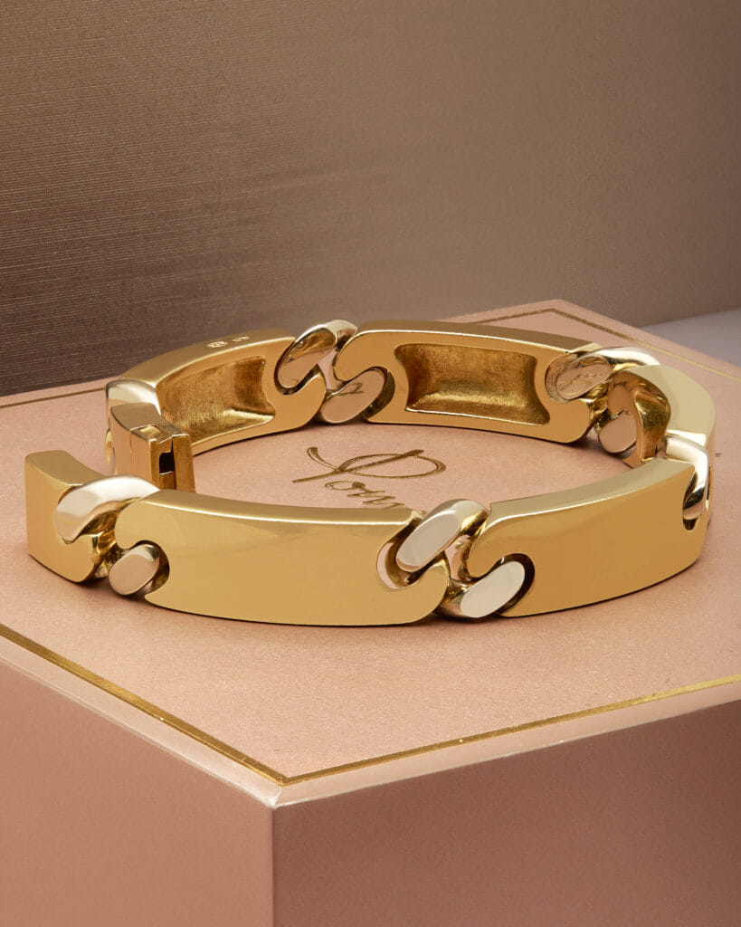 Bracciale pomellato maglie piastre piene oro giallo e maglie