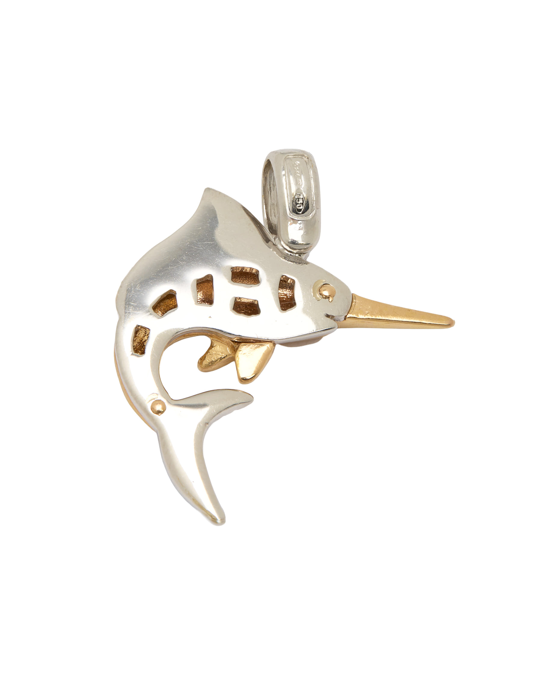 Ciondolo pesce spada in oro rosa e bianco 18 kt-2