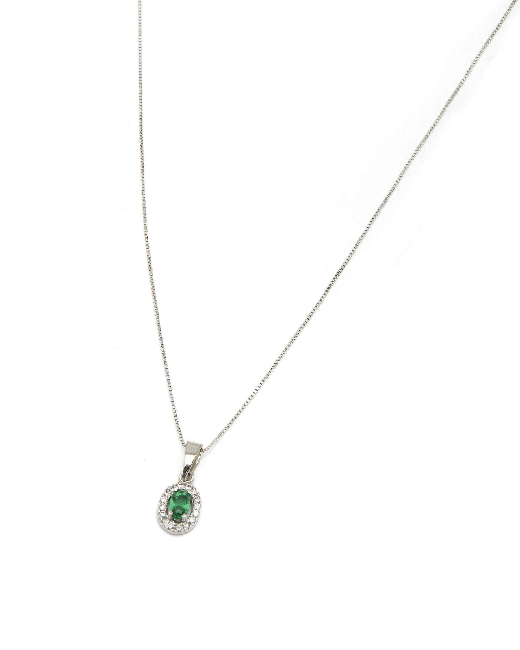 catenina in oro bianco con pietra verde e zirconi (1)