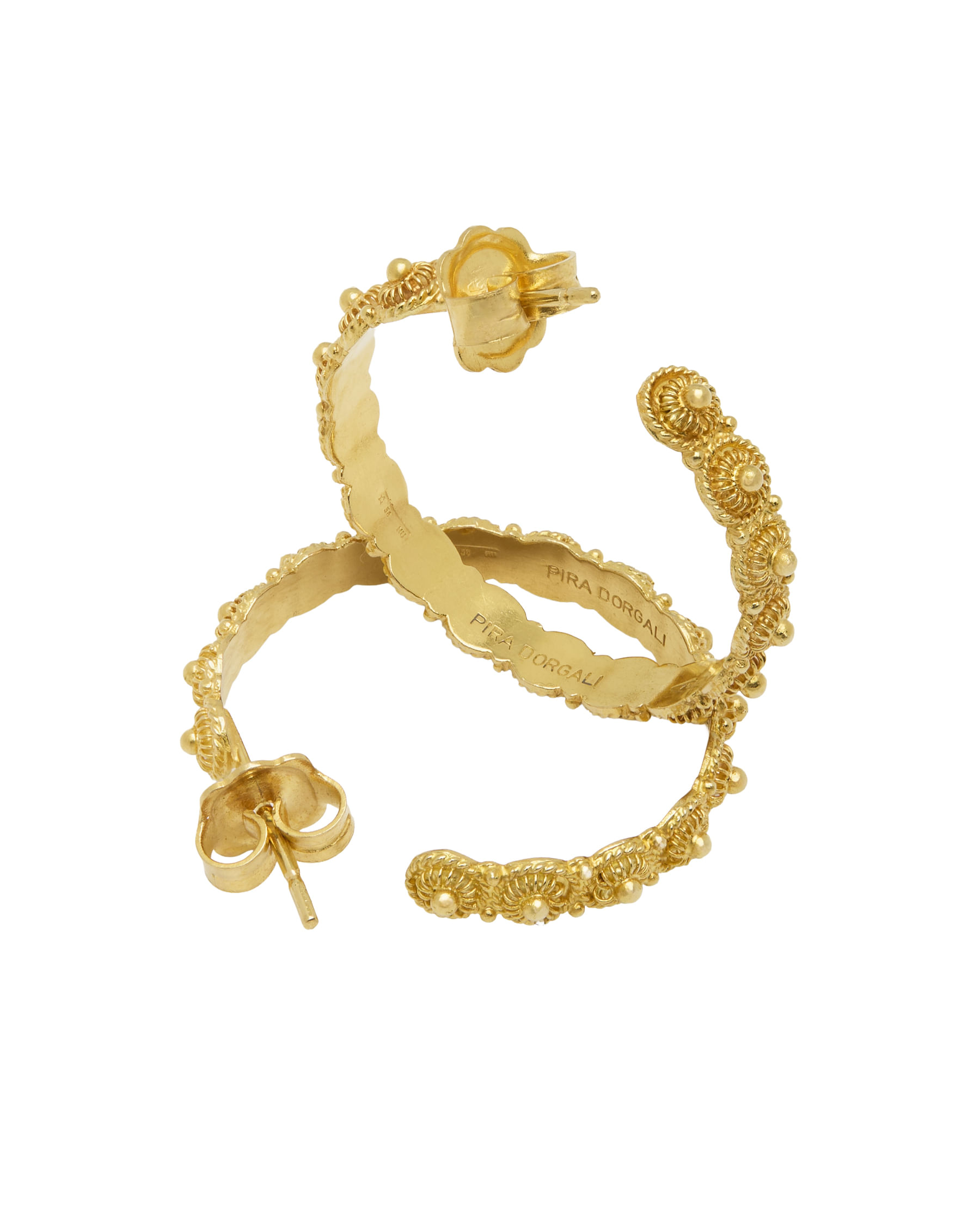 Orecchini cerchio pira dorgali in filigrana sarda in oro giallo 18 kt-2