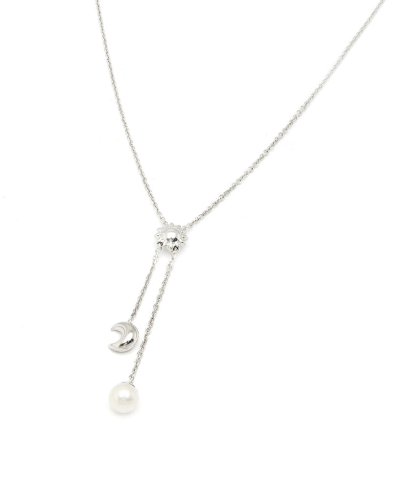 Collana oro bianco con ciondolo perla e diamanti