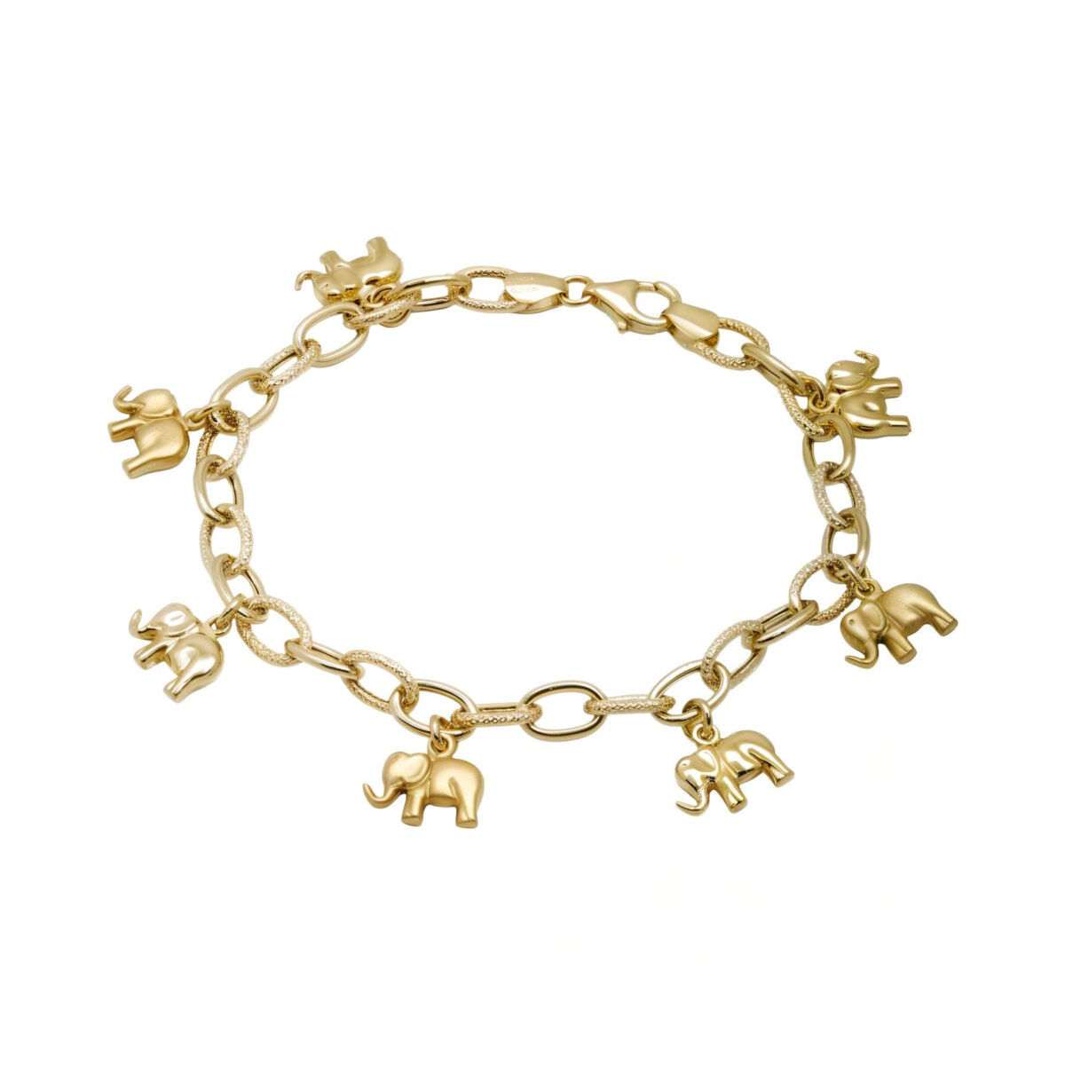 Bracciale con ciondoli elephant oro giallo lucido e satinato-1