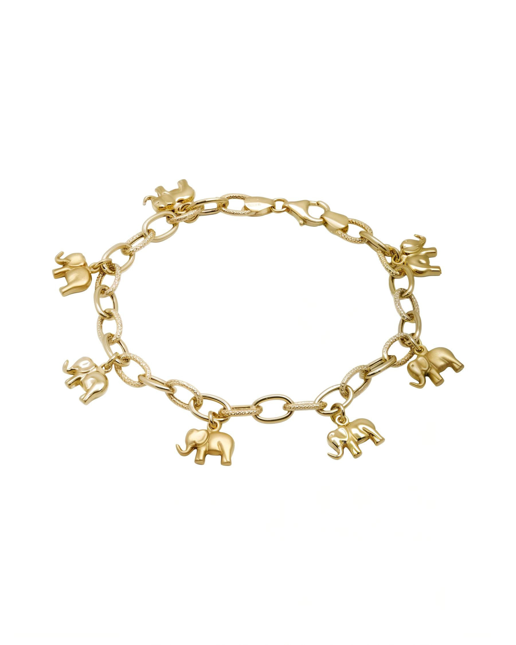 Bracciale con ciondoli elephant oro giallo lucido e satinato-1