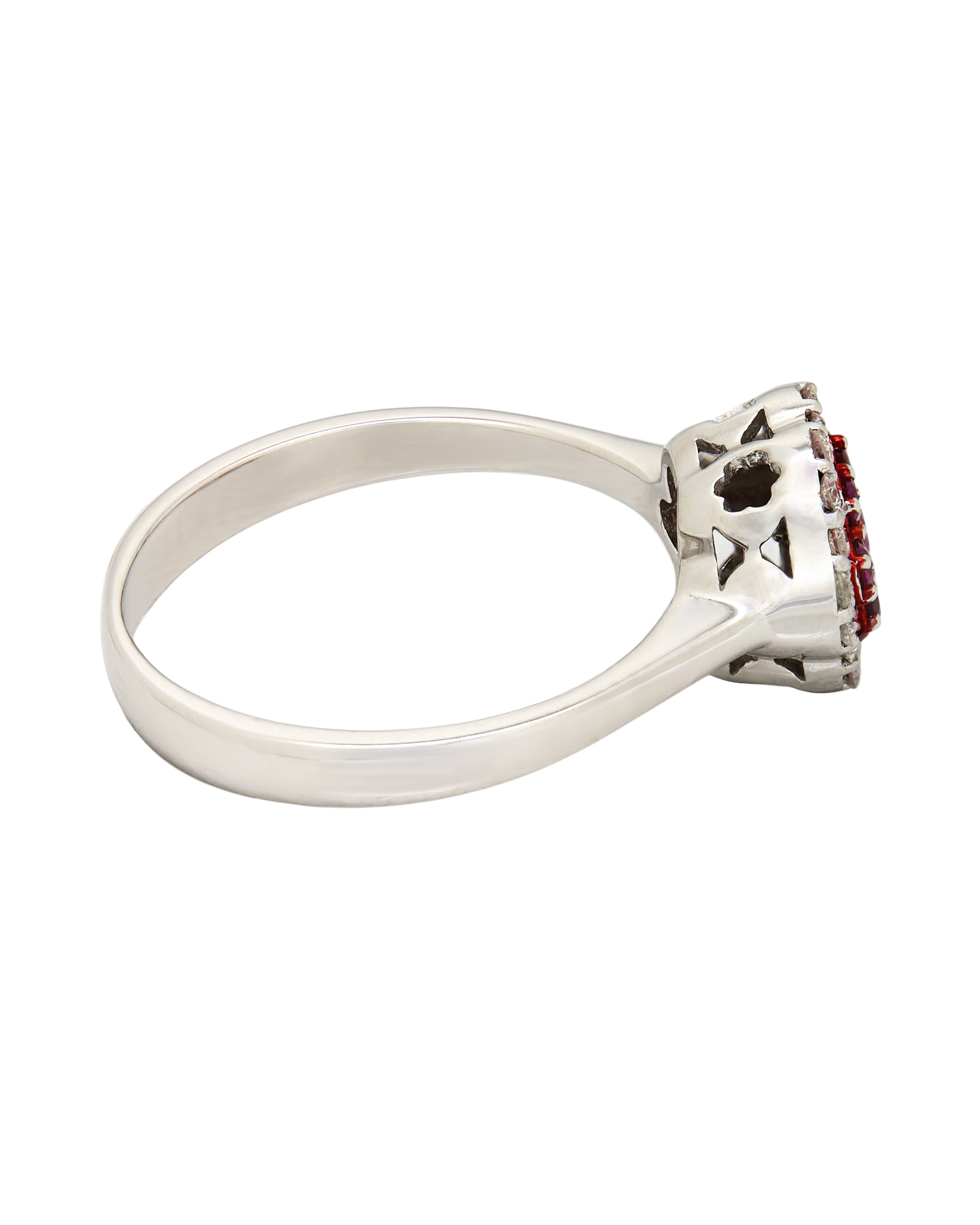 Anello fiore in oro bianco con diamanti e rubini-2