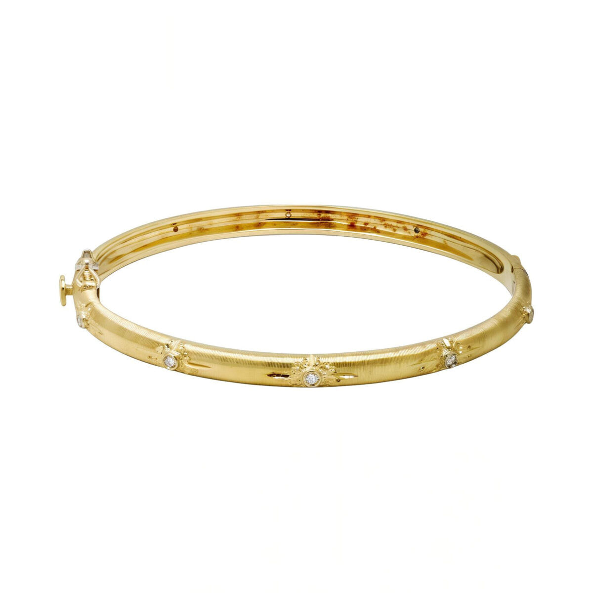 Bracciale rigido in oro giallo con lavorazione fiorentina e diamanti-1