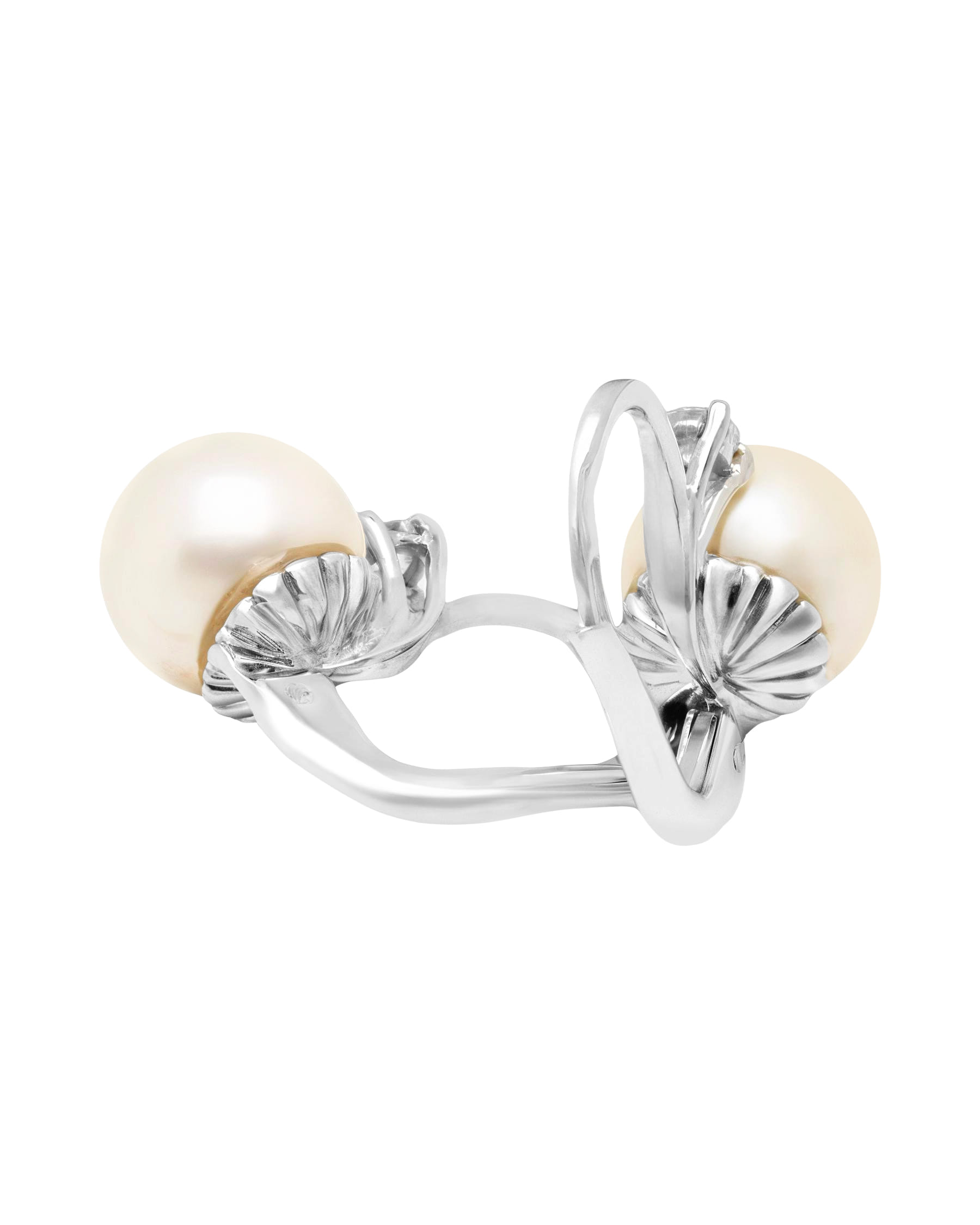Orecchini con monachela in oro bianco con perla da 8,50 mm e diamante-2