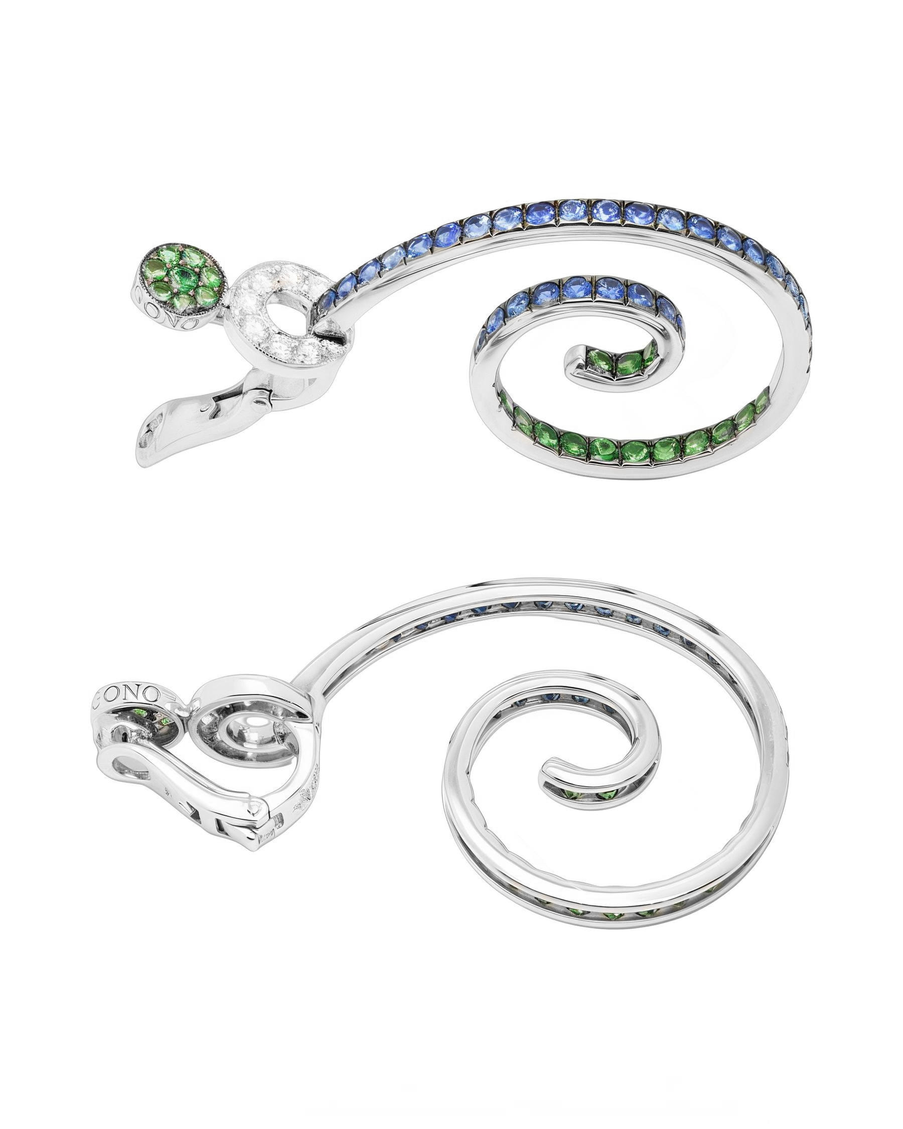 Orecchini de grisogono allegra in oro bianco con zaffiri tsavoriti e diamanti-2