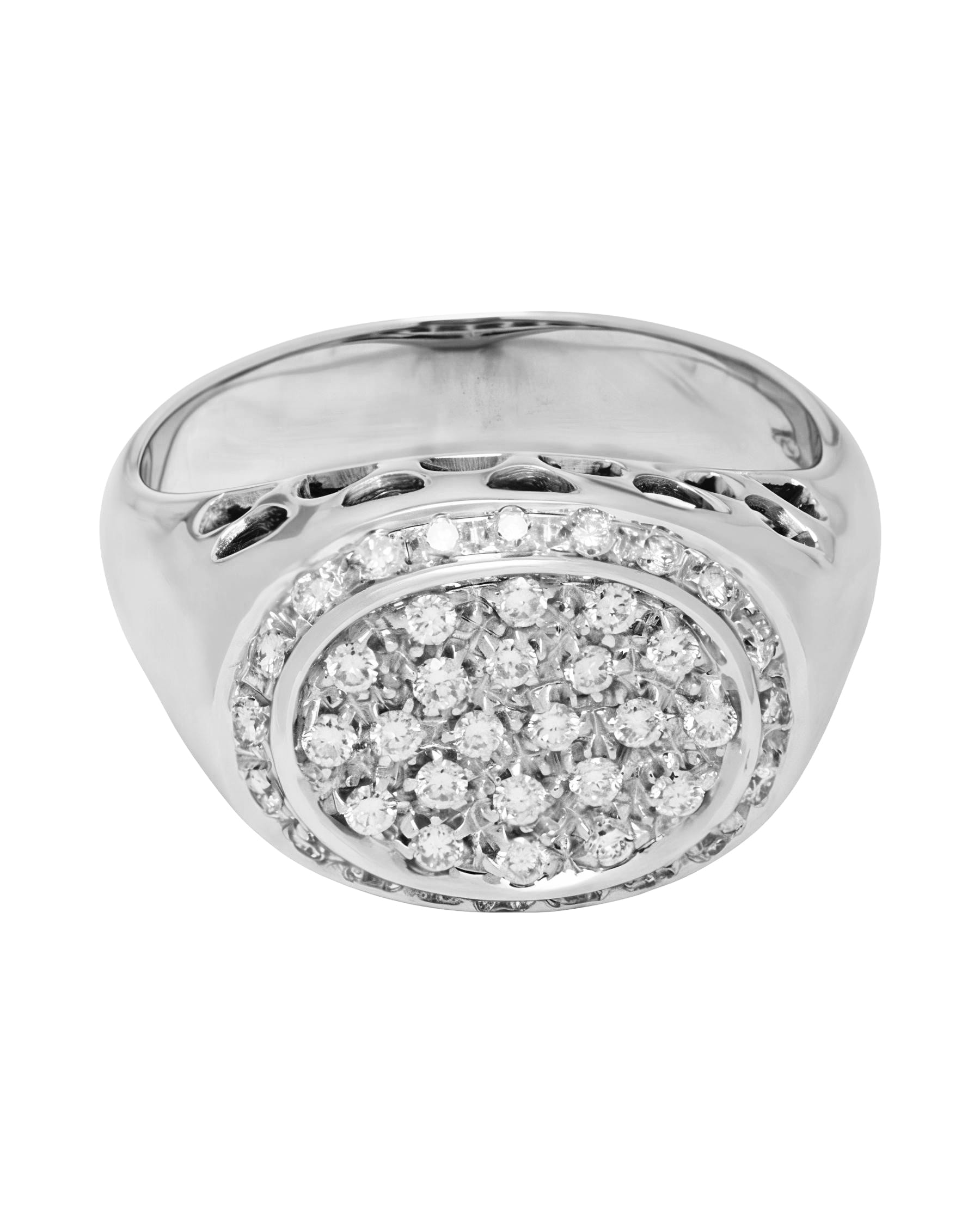 Anello sigillo in oro bianco 18 kt con pavè di diamanti-1