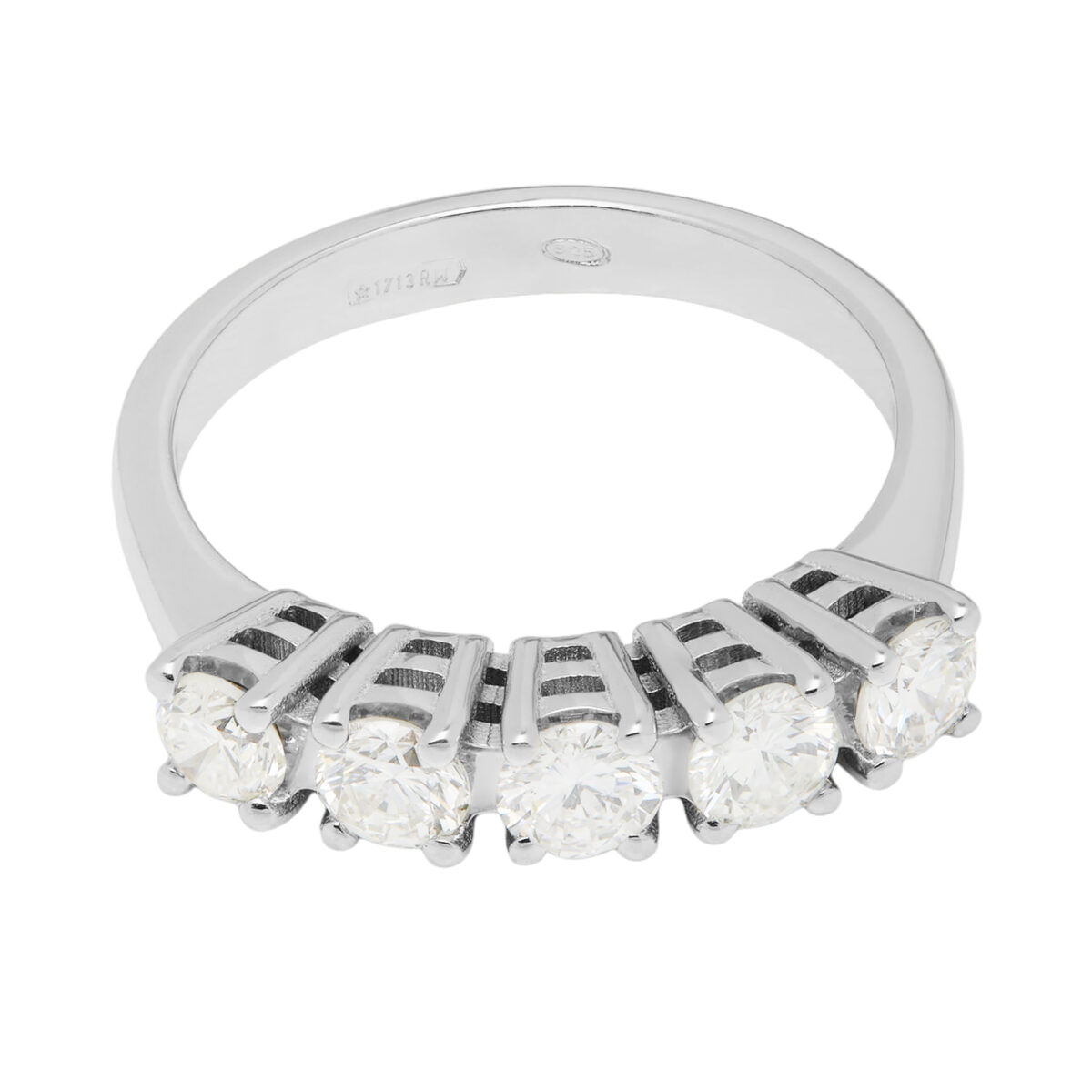 Anello veretta in oro bianco con 5 diamanti 1,05 ct-1
