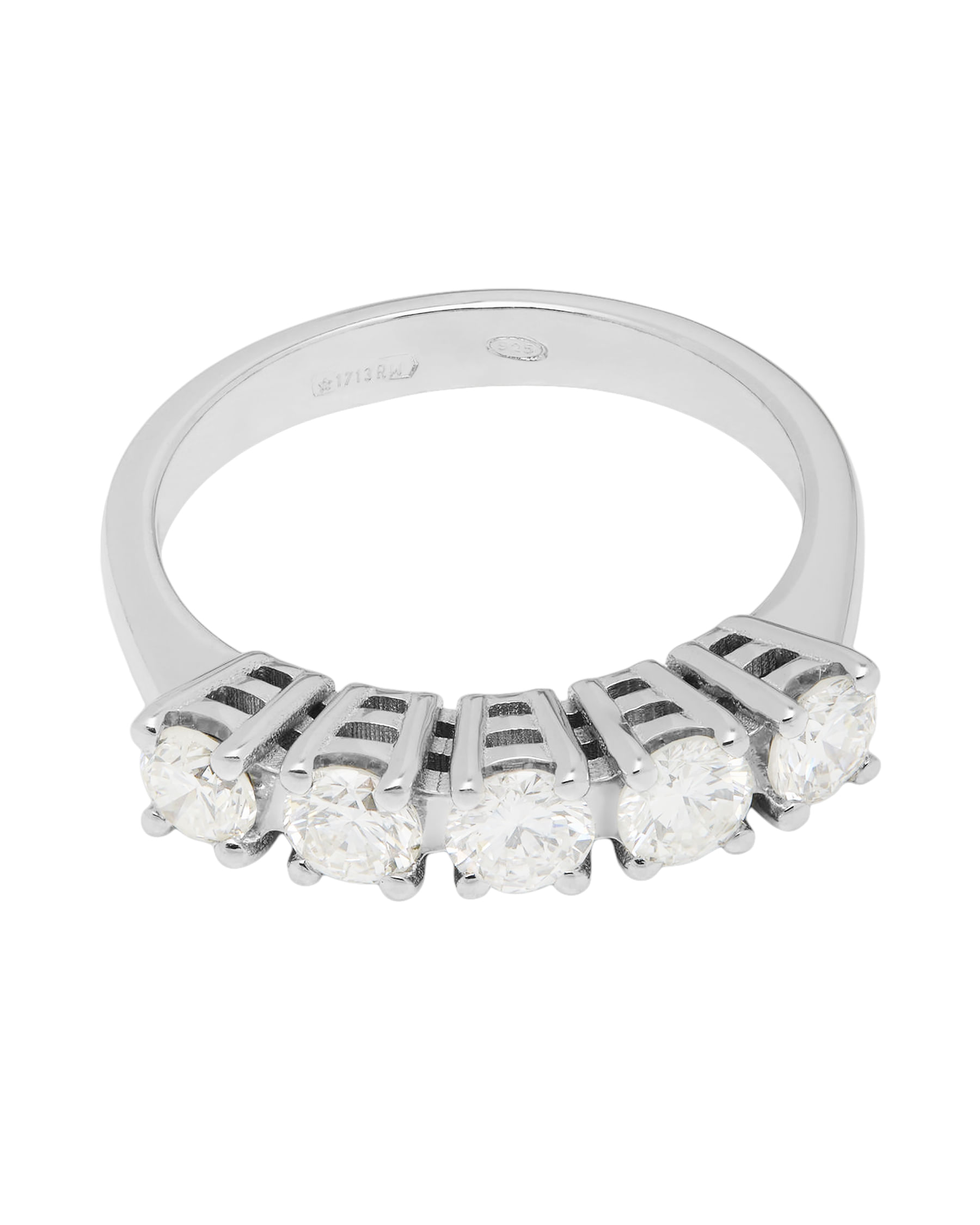 Anello veretta in oro bianco con 5 diamanti 1,05 ct-1